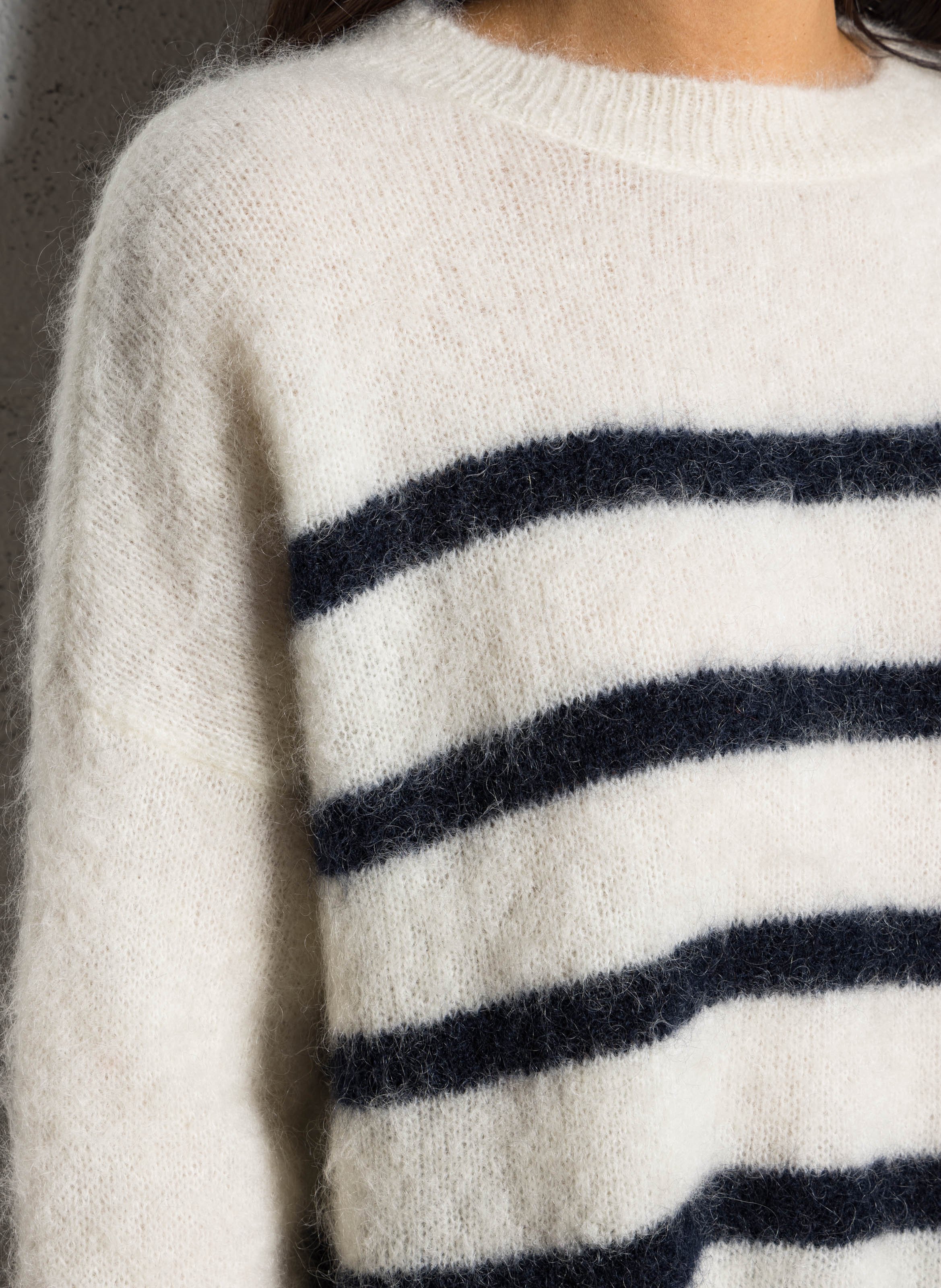 Wool-blend loose-fit striped sweater DES PETITS HAUTS Beige