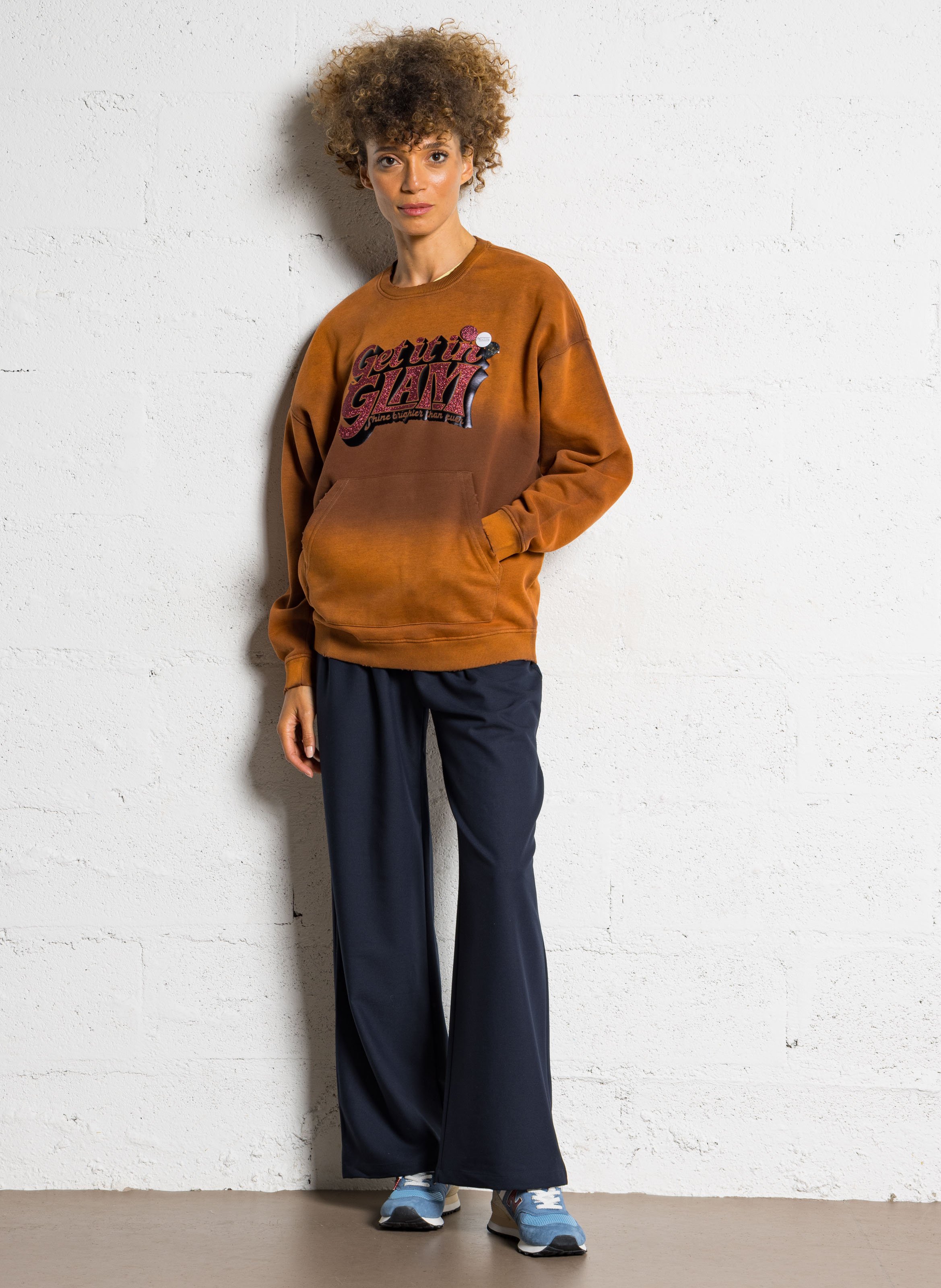 Sweat ample col rond sérigraphié en coton mélangé NEWTONE Marron