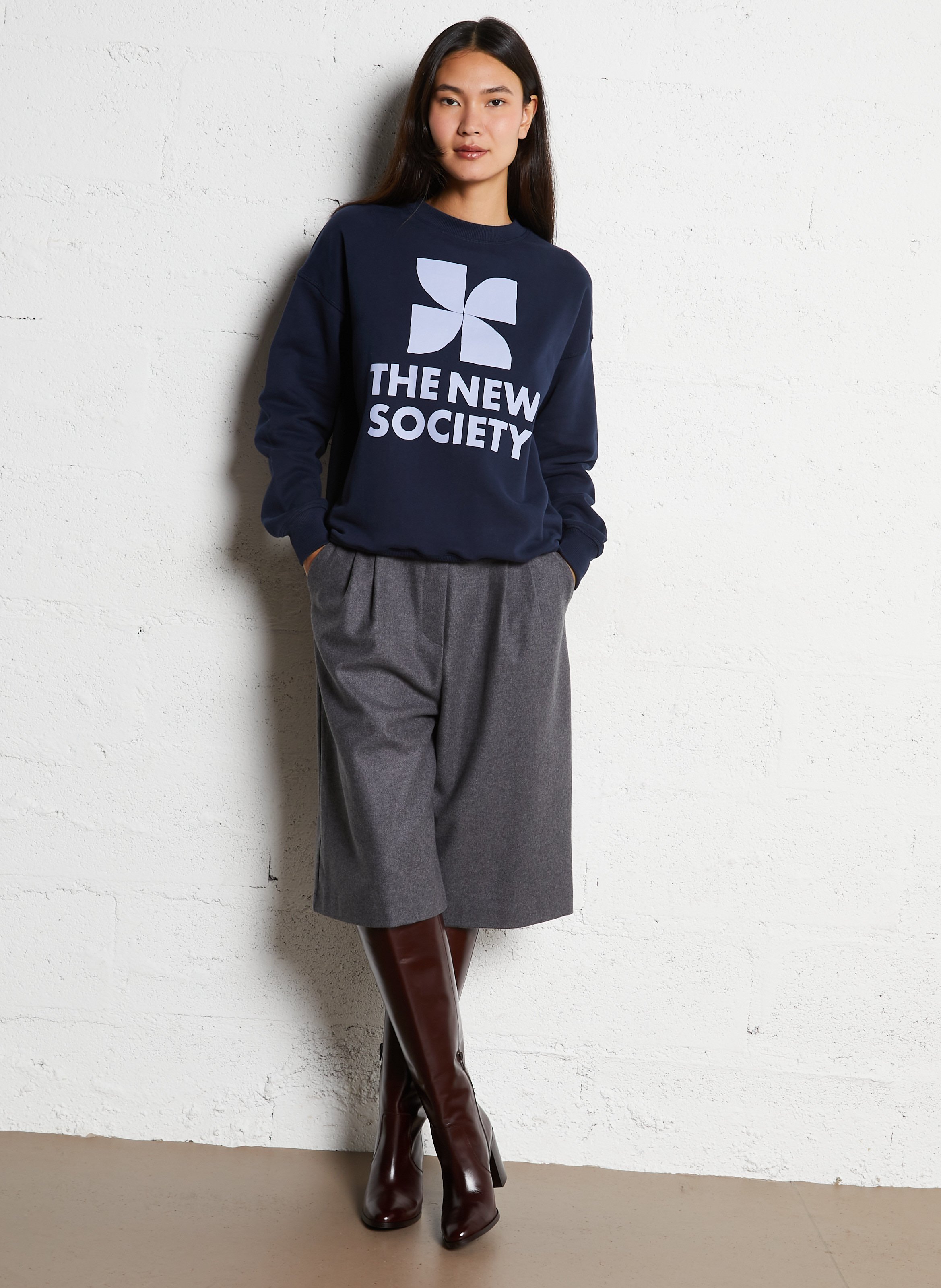 Rechte, katoenen sweater met ronde hals THE NEW SOCIETY Blauw