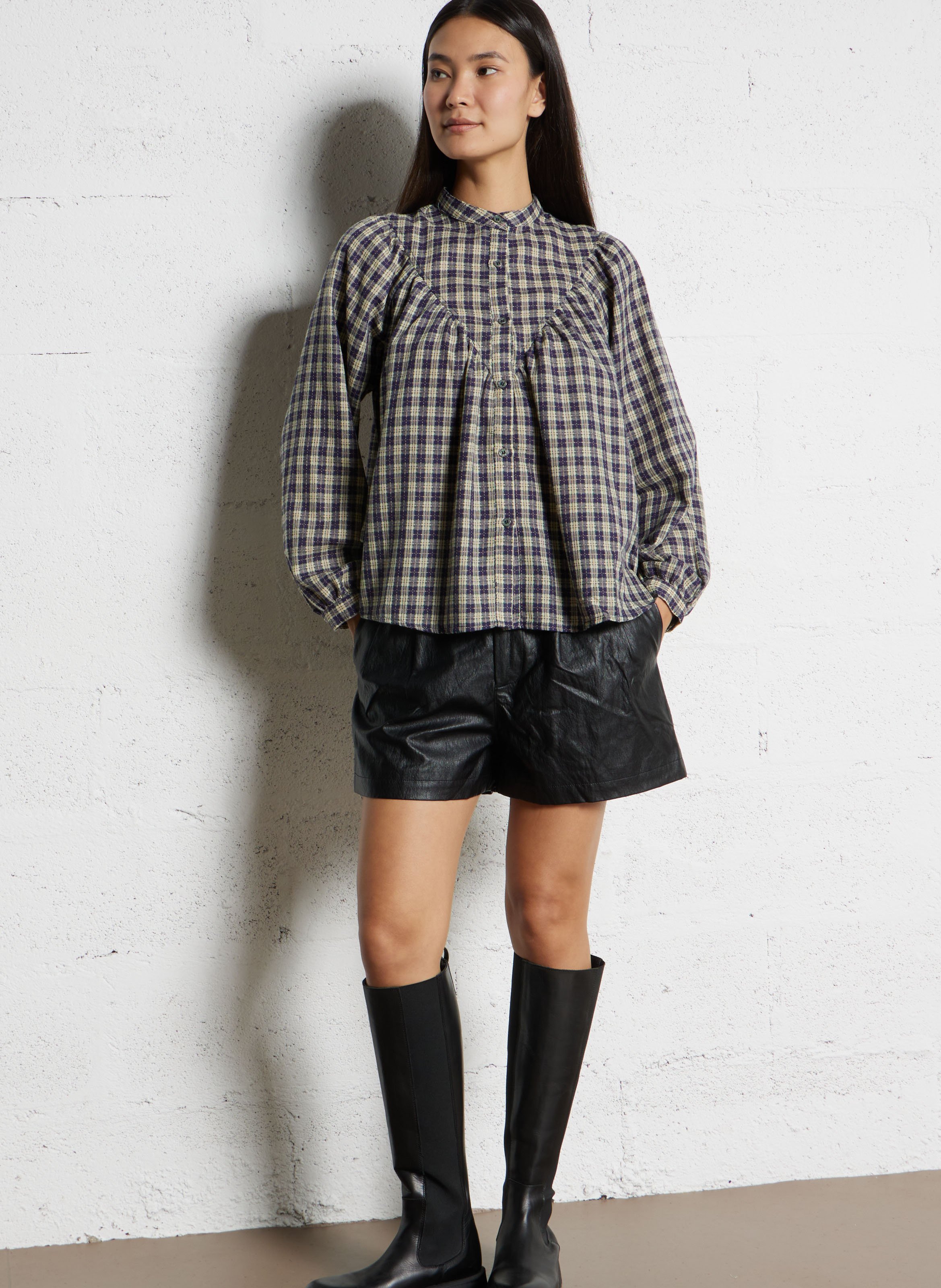 Baumwollbluse mit Rundhalsausschnitt THE KORNER Blau