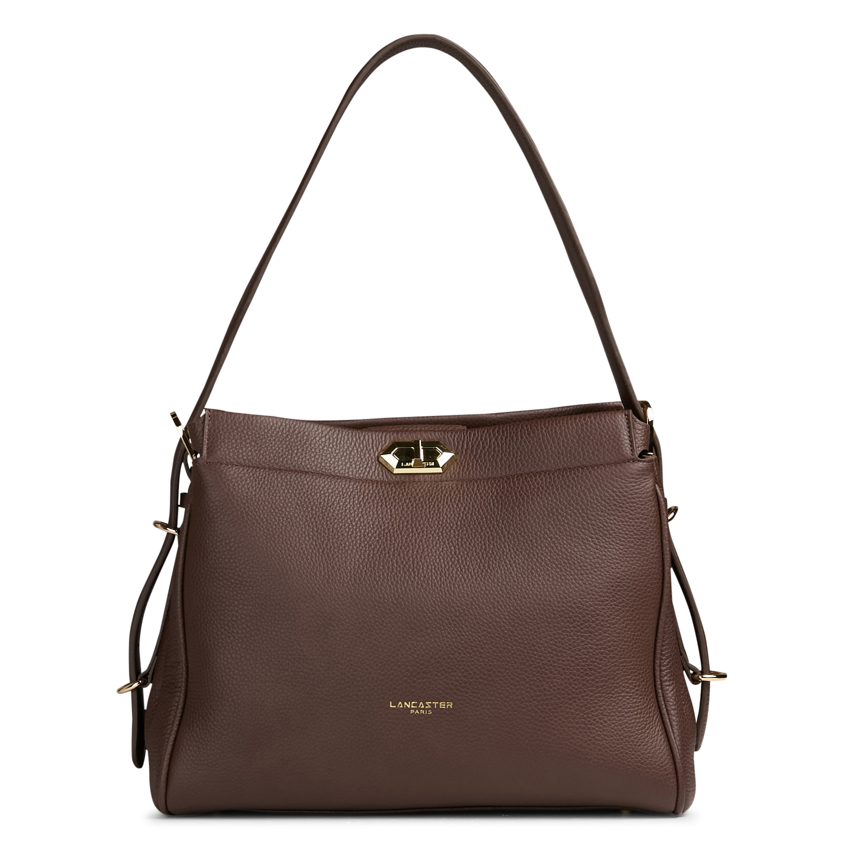 Sac hobo avec fermoir en cuir grainé LANCASTER PARIS Marron