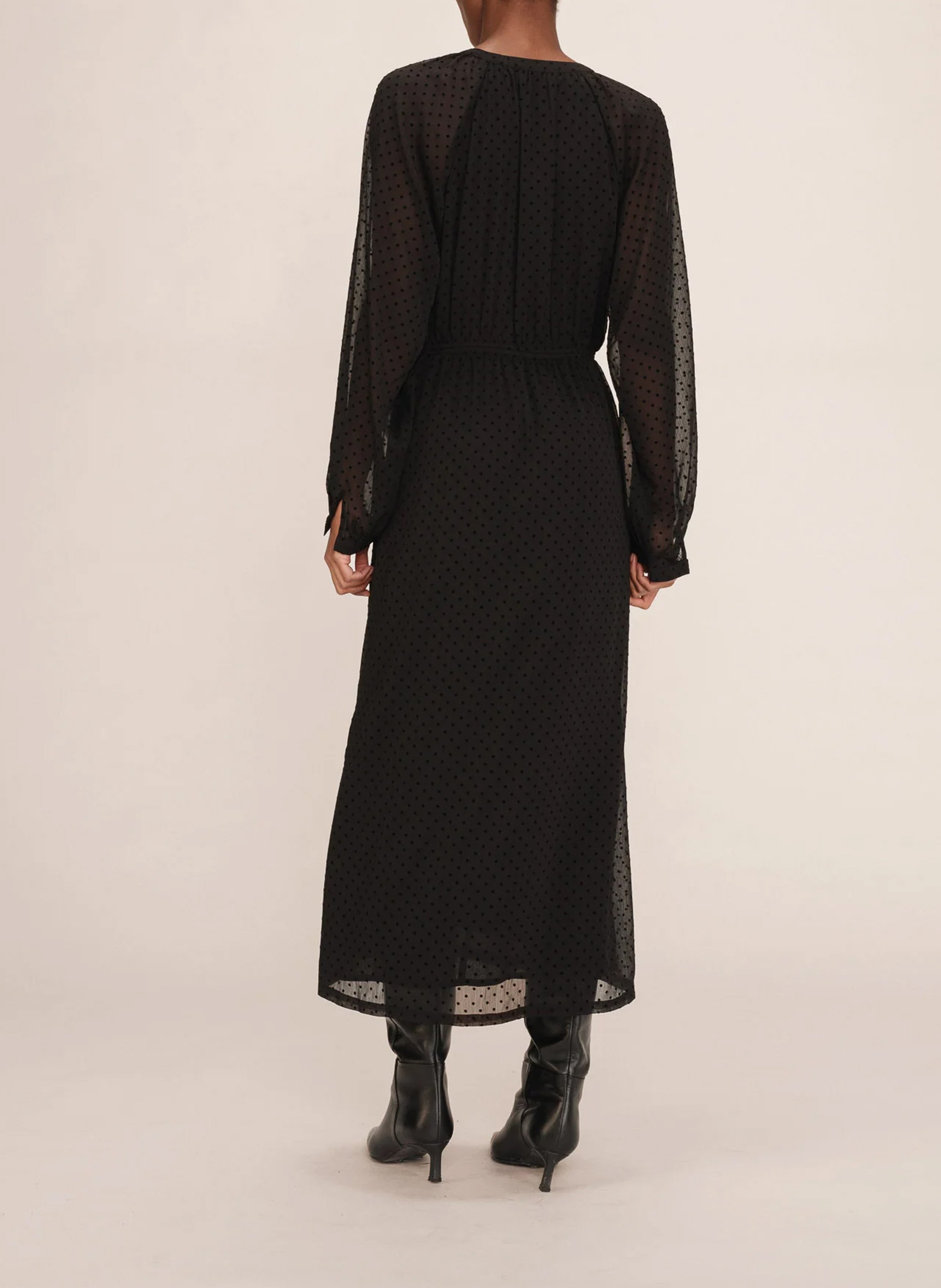 Flowy long dress with velvet polka dots GRACE ET MILA Black
