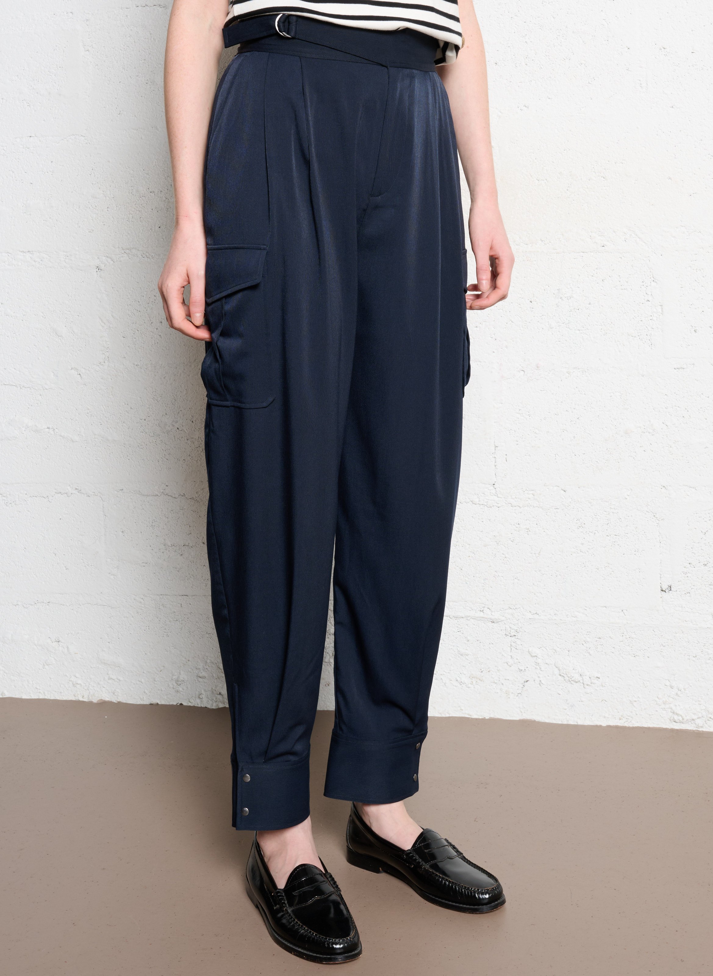 Pantalon large taille haute fluide IKKS Bleu