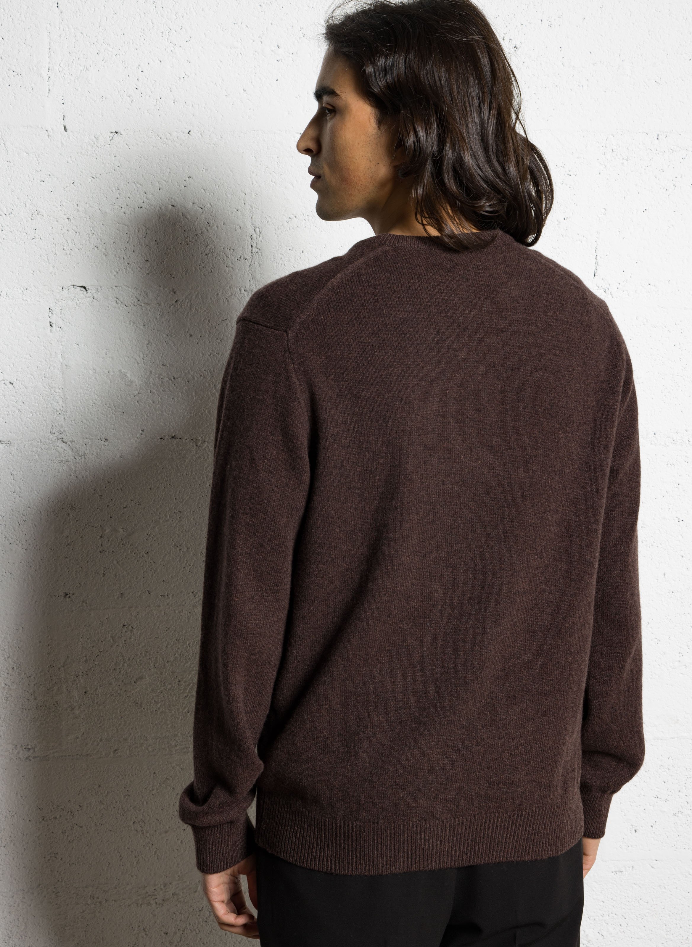 Pull col V uni en laine HACKETT Marron