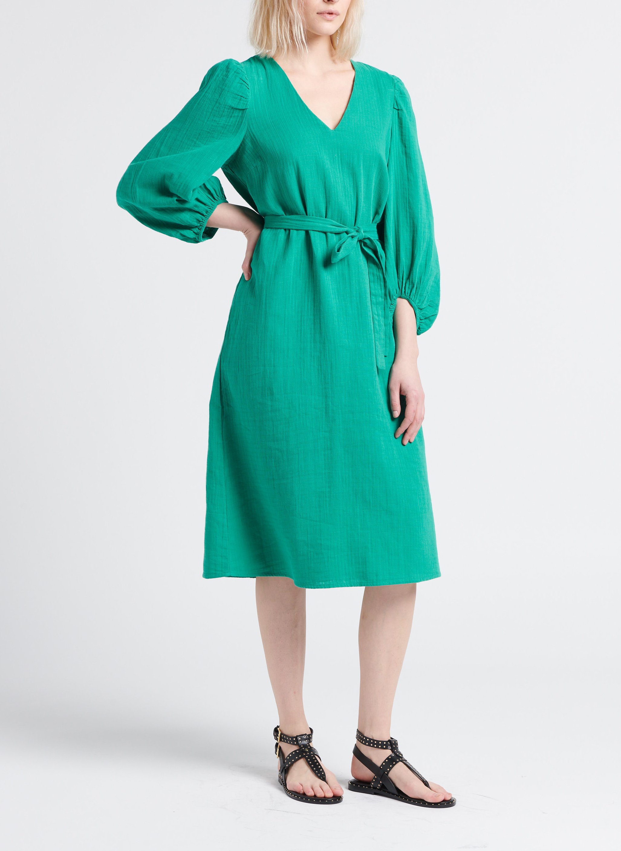 V-neck cotton midi dress VILA Green