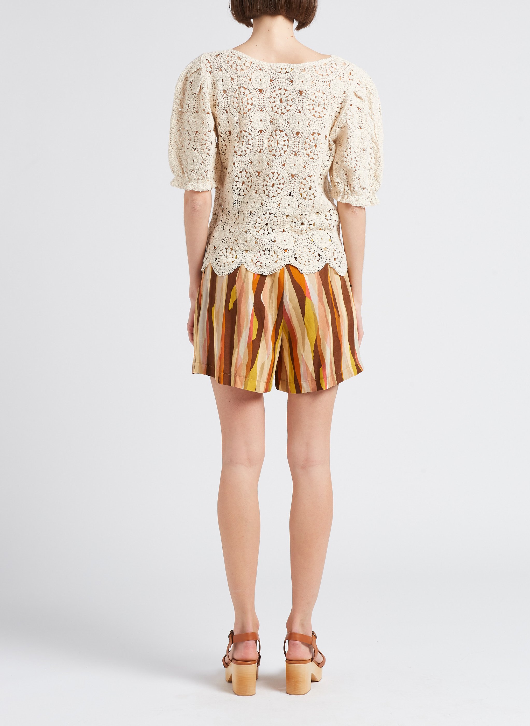 Linnen short met ceintuur en print LA PETITE FRANCAISE Beige