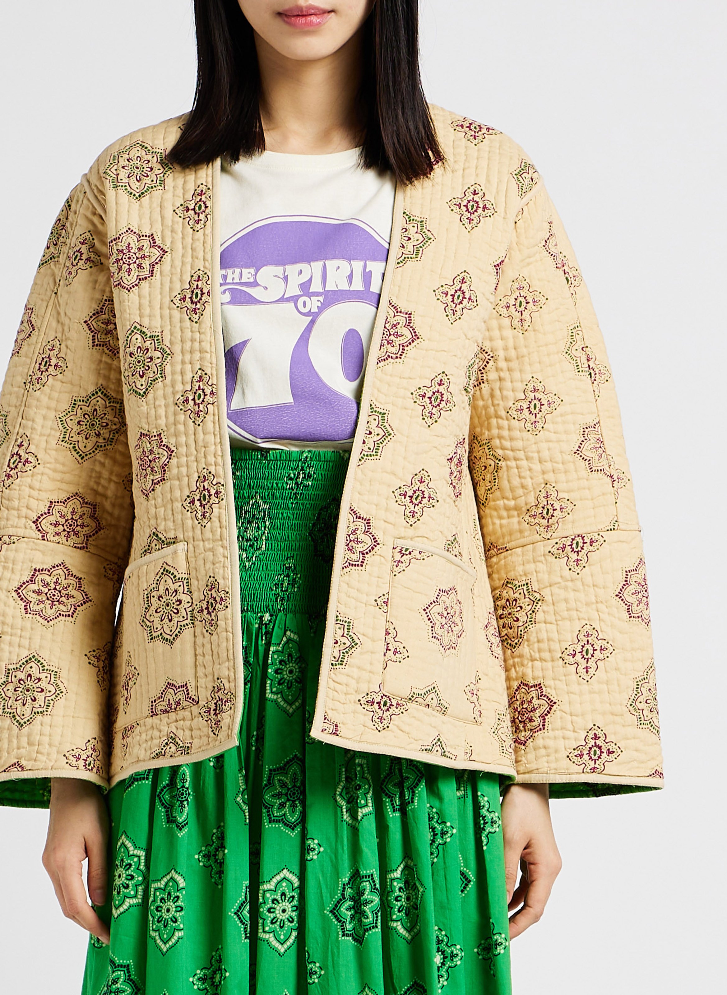 Wendbare Kimonojacke aus bedruckter Baumwolle SWILDENS Grun