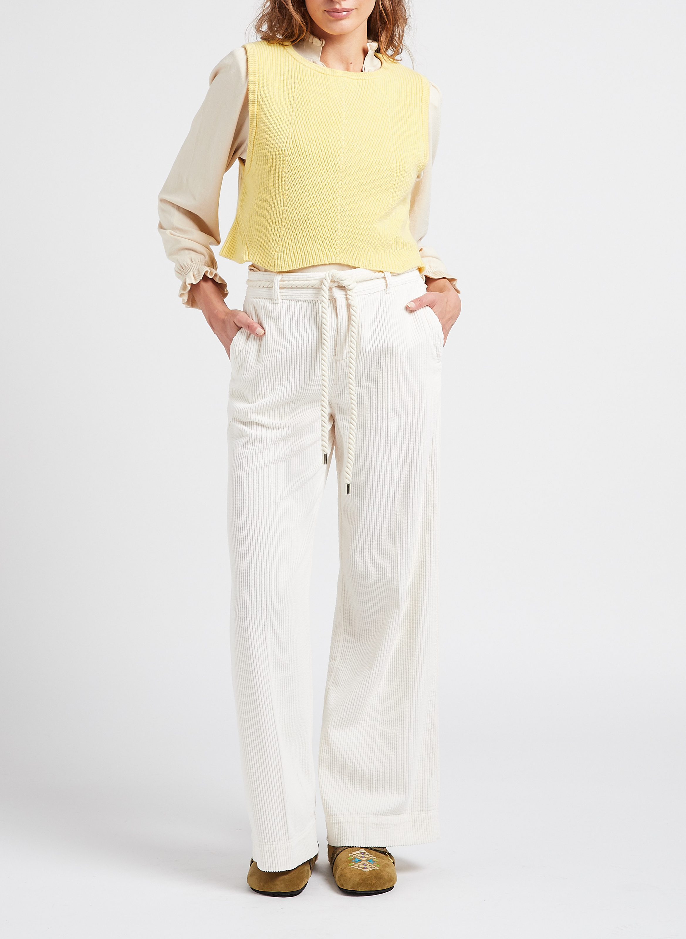 Korte, mouwloze trui | wolblend met kasjmier RITA ROW Geel