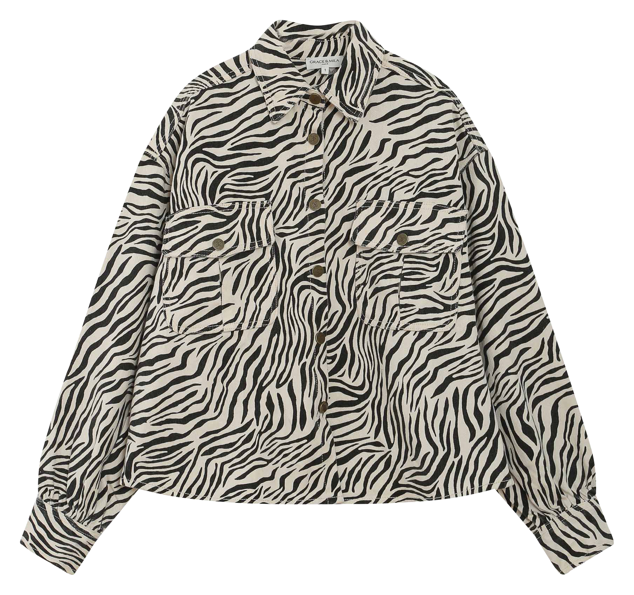 Oversize-Baumwollbluse mit klassischem Kragen und Print GRACE ET MILA Weiss