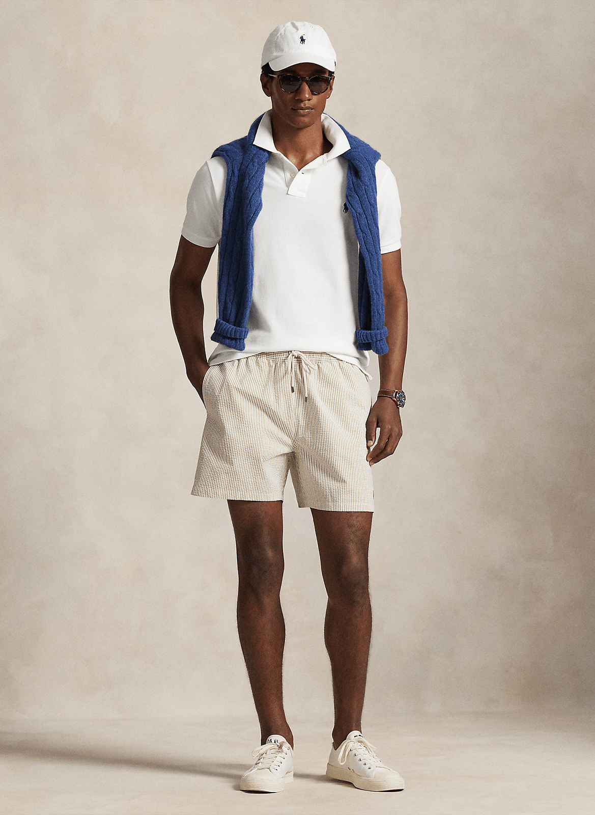 Striped straight shorts in blended cotton POLO RALPH LAUREN Beige