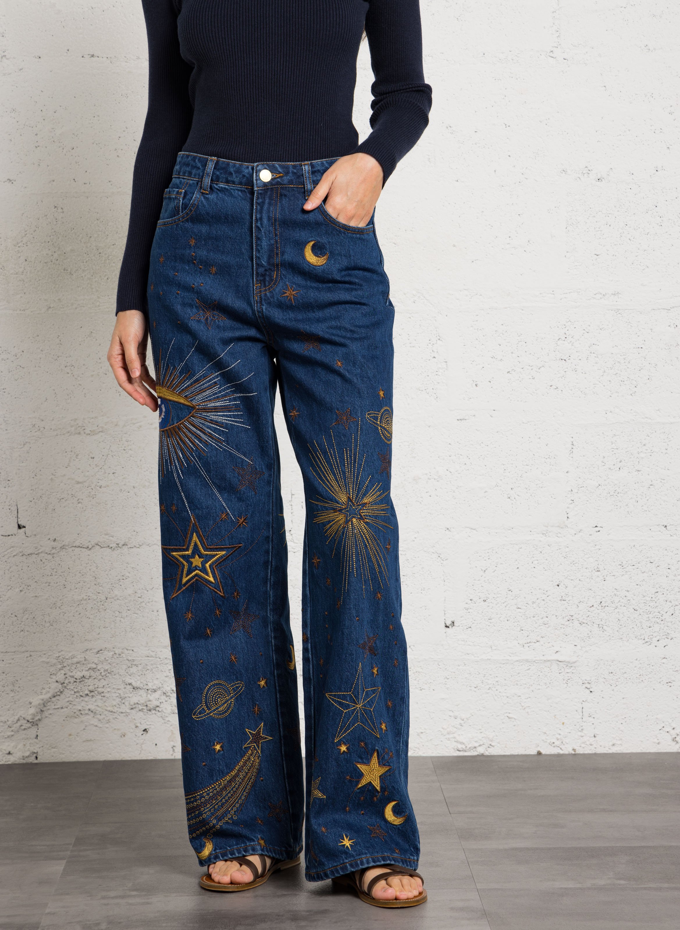 Wijde jeans van geborduurd katoen LA PETITE ETOILE Jeans onbewerkt