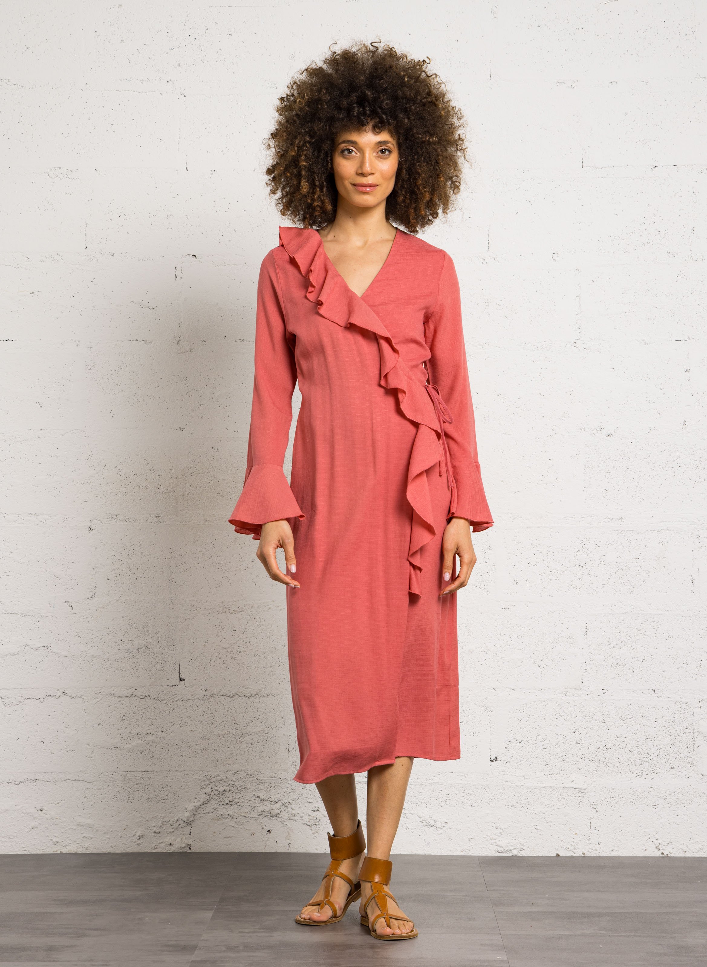 Robe midi portefeuille à volants LA PETITE ETOILE Rose