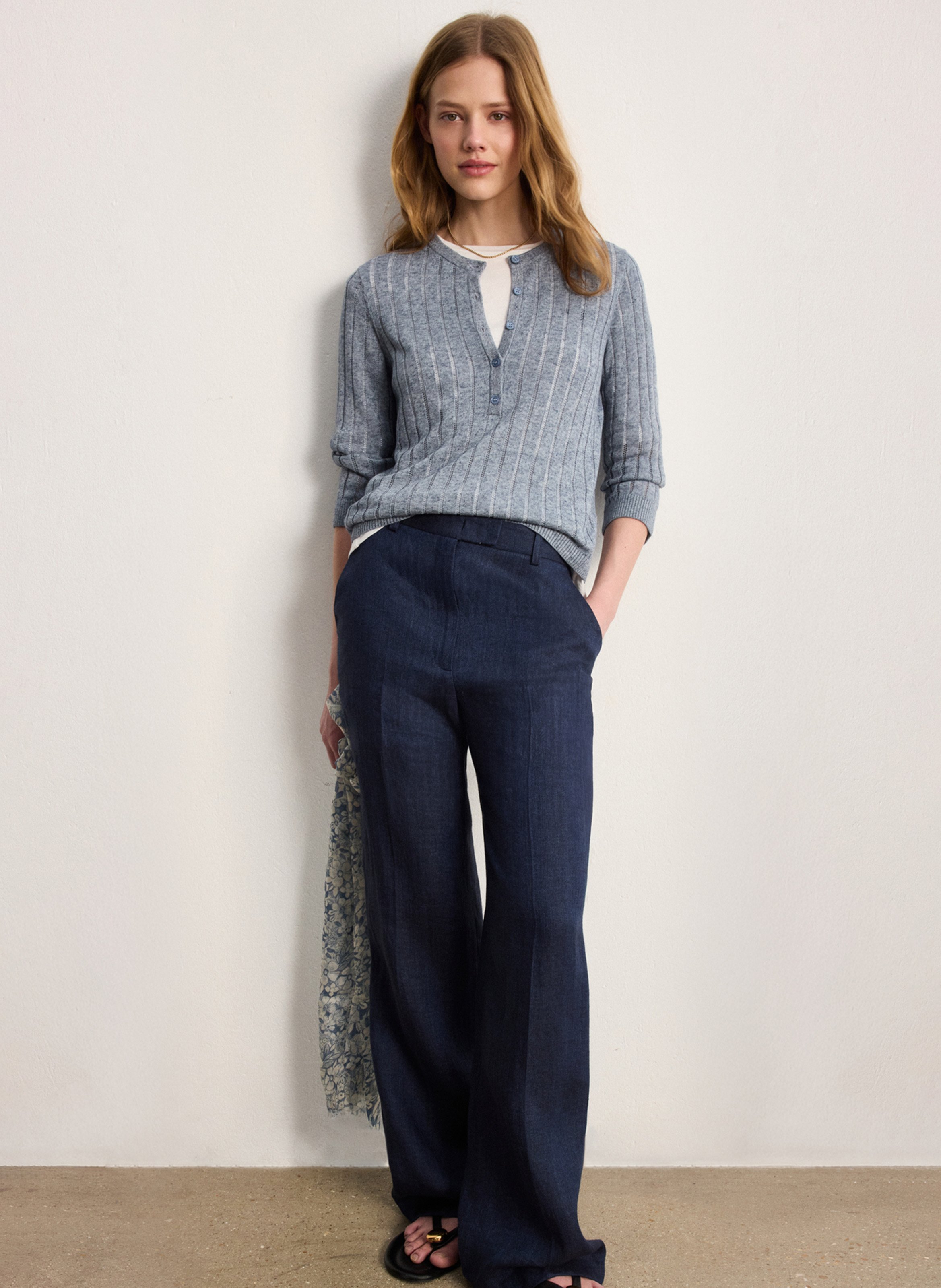 Printed linen tailored trousers PABLO Blue