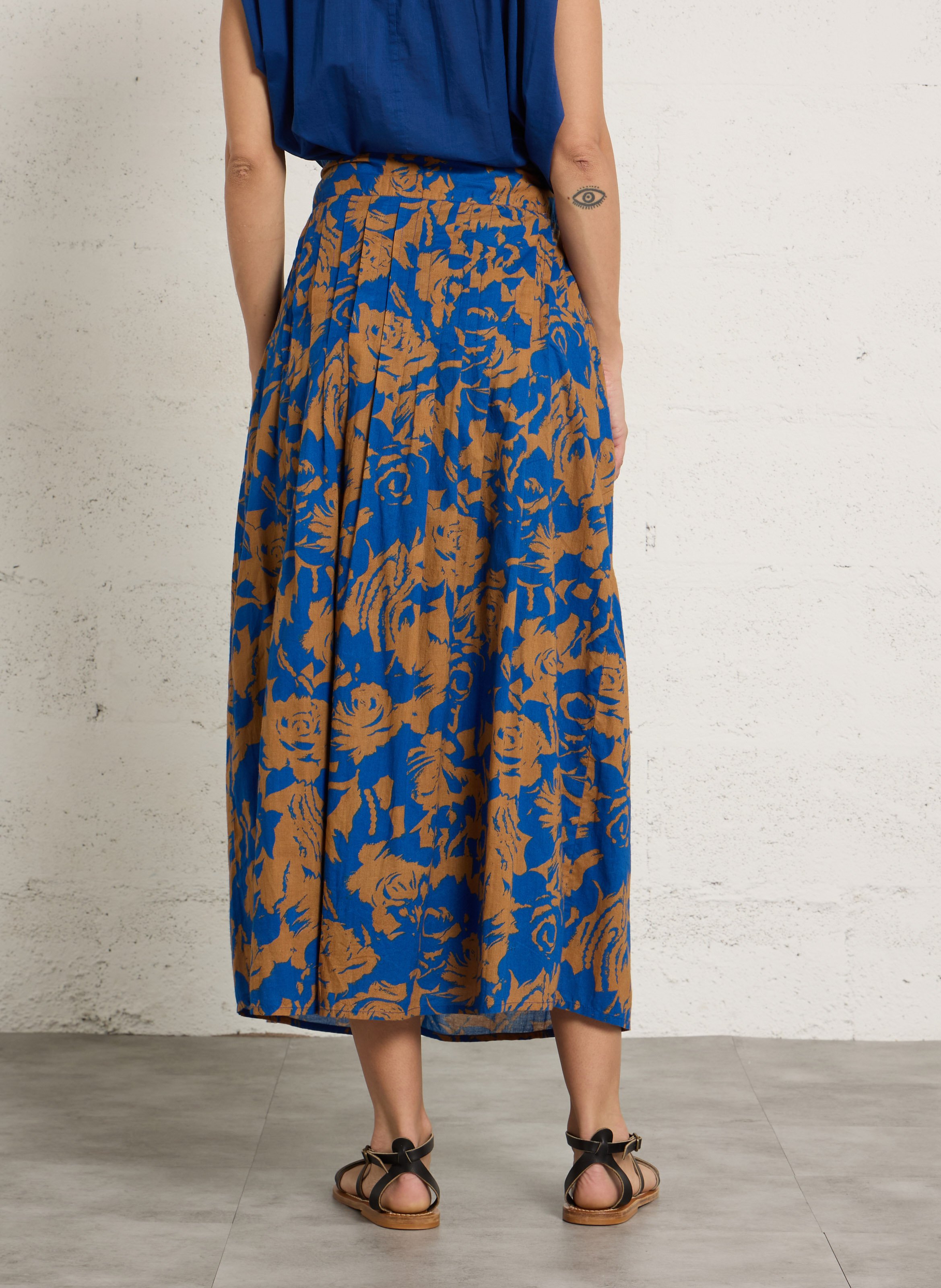 Jupe longue évasée en coton bio LEON & HARPER Bleu