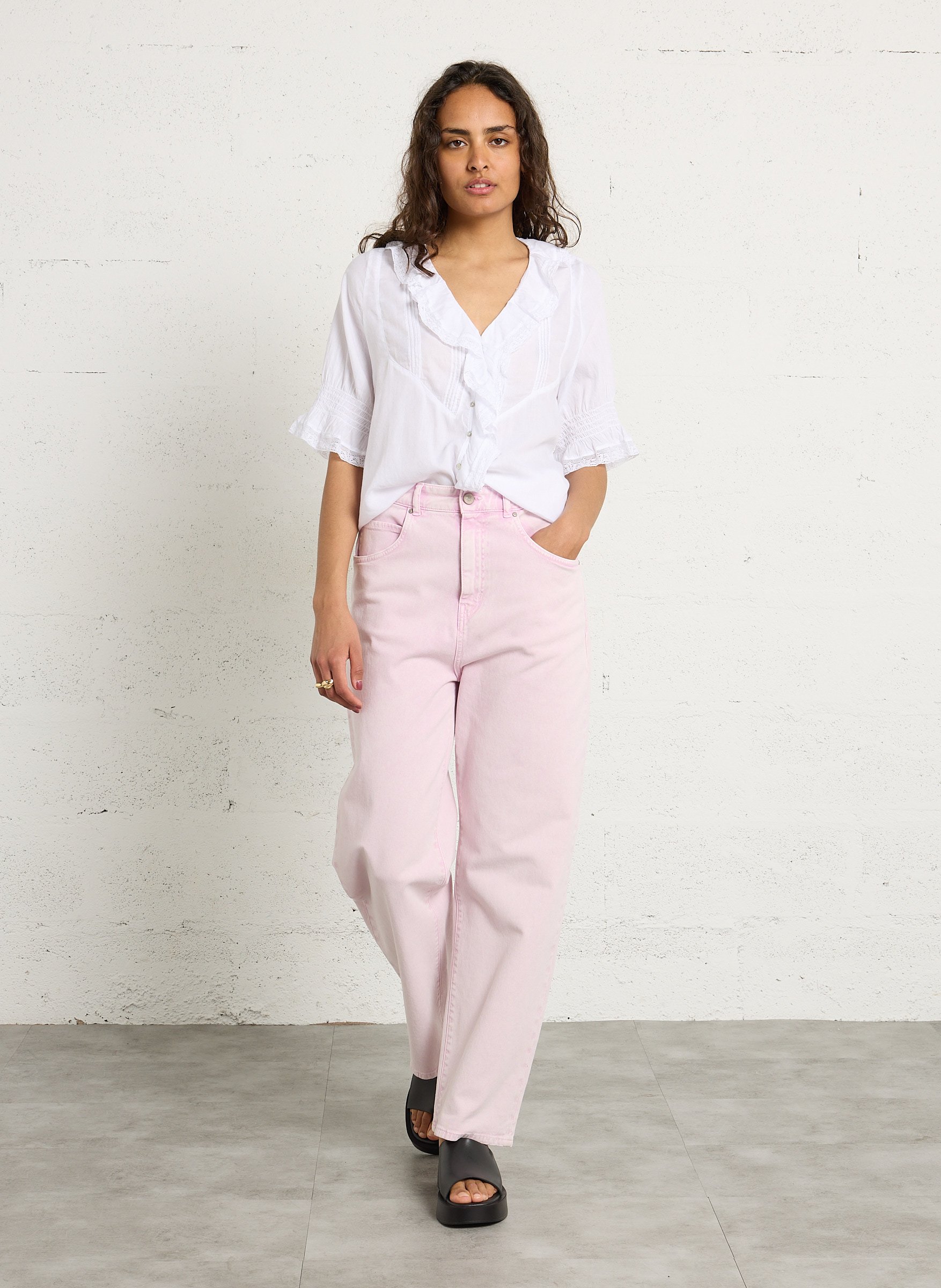 Baumwollbluse mit V-Ausschnitt BELLA JONES Weiss