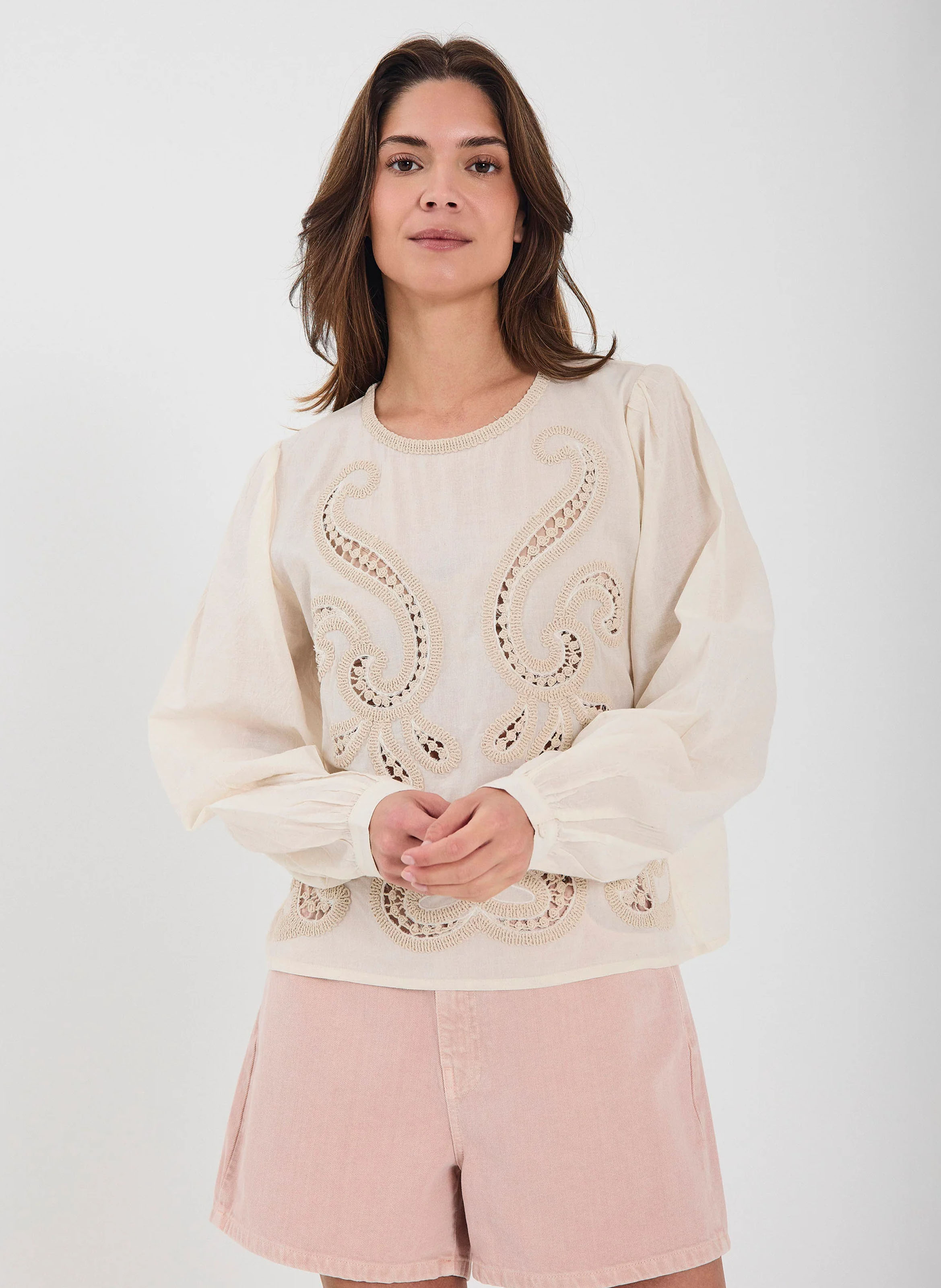 Round-neck cotton blouse NORR White