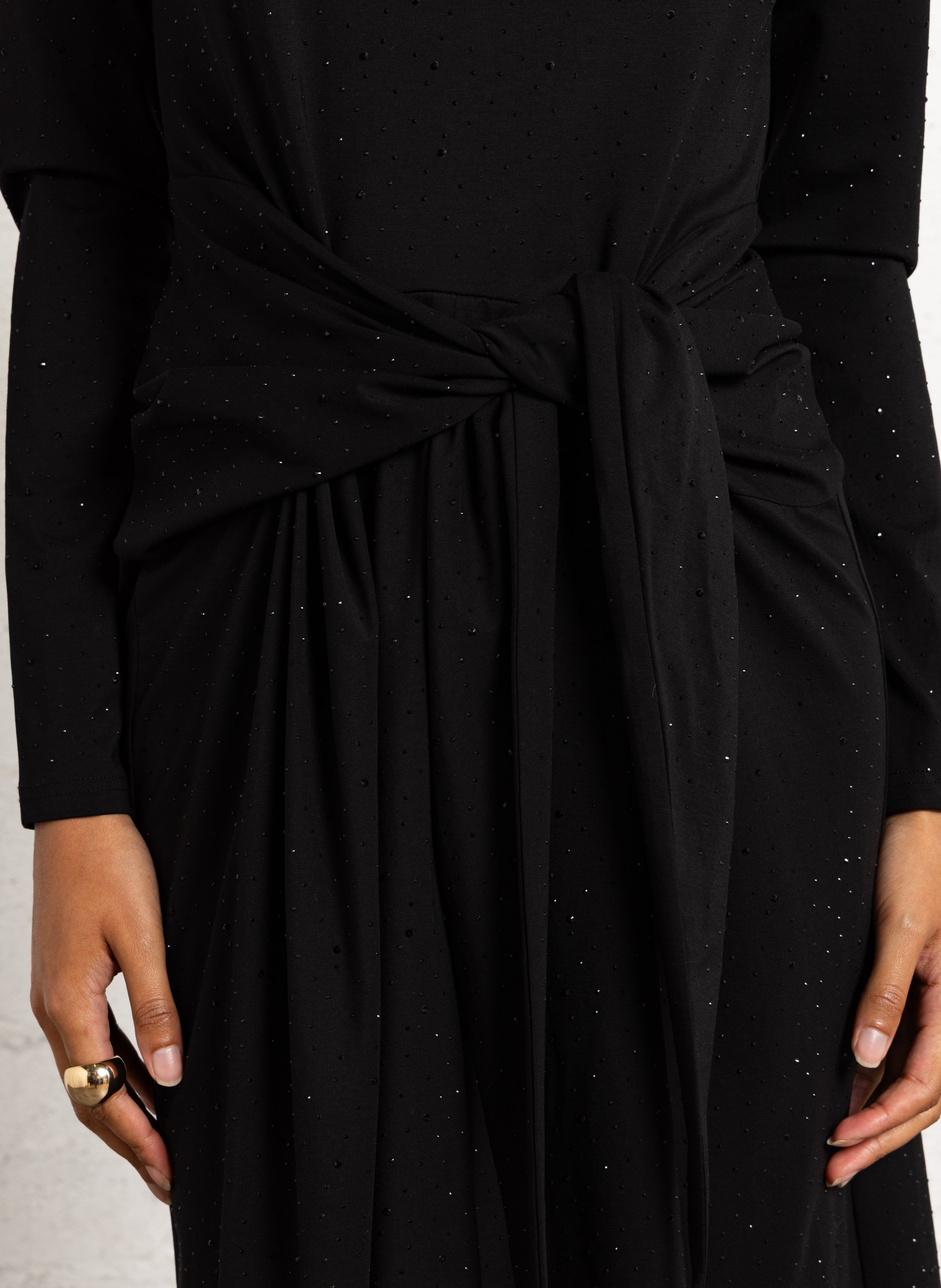 Robe longue ajustée à strass SUNCOO Noir