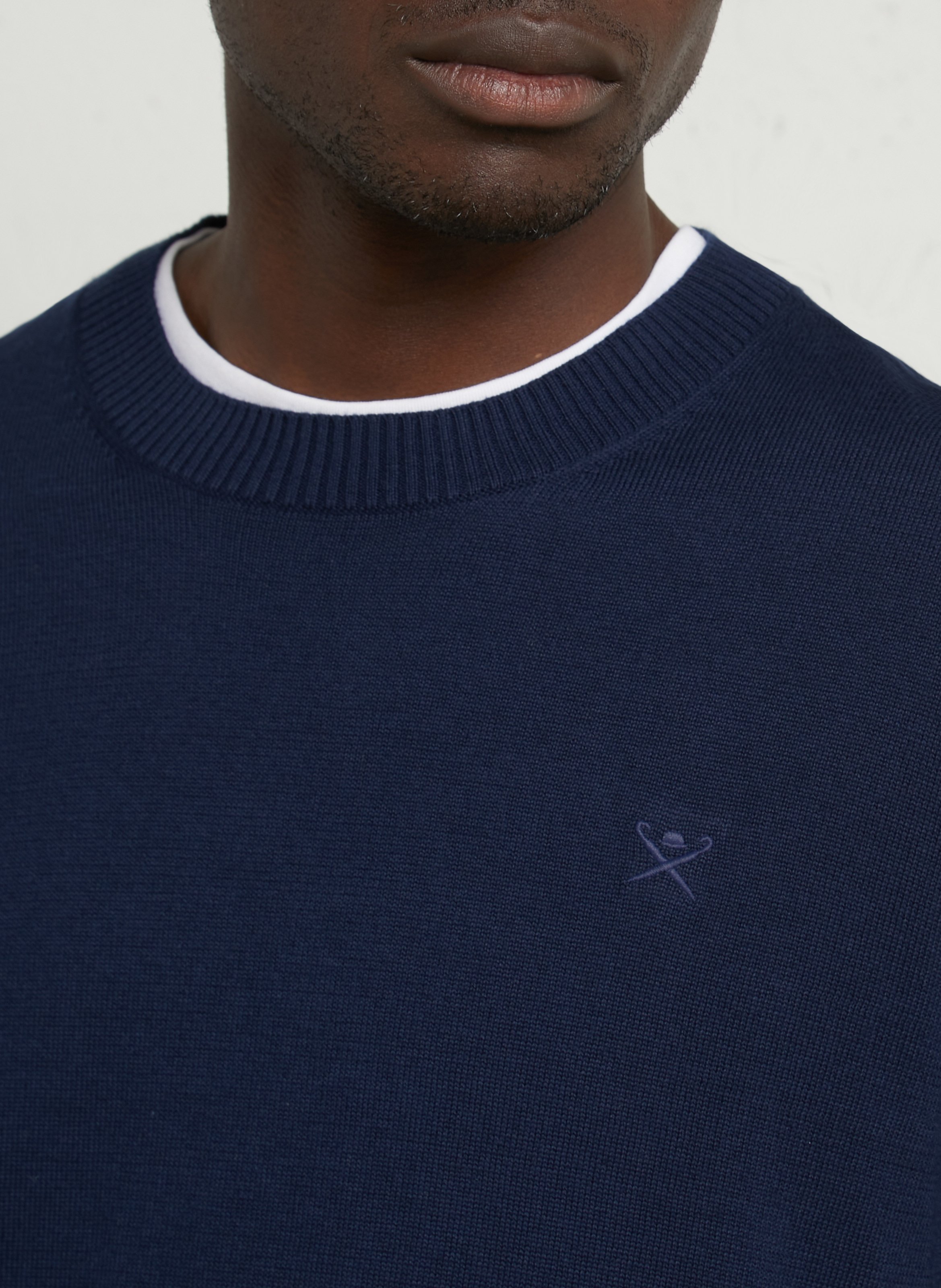 Embroidered straight cotton sweater with round neck HACKETT Blue
