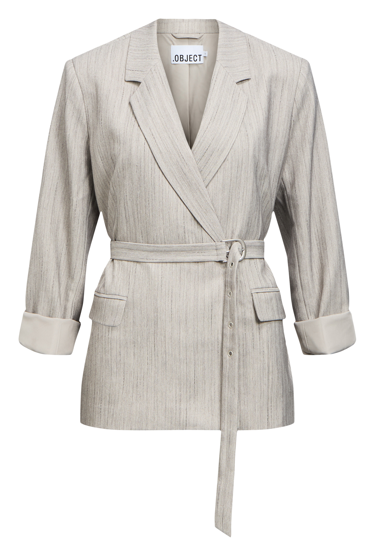 Gestreifter Blazer mit Gürtel OBJECT Grau