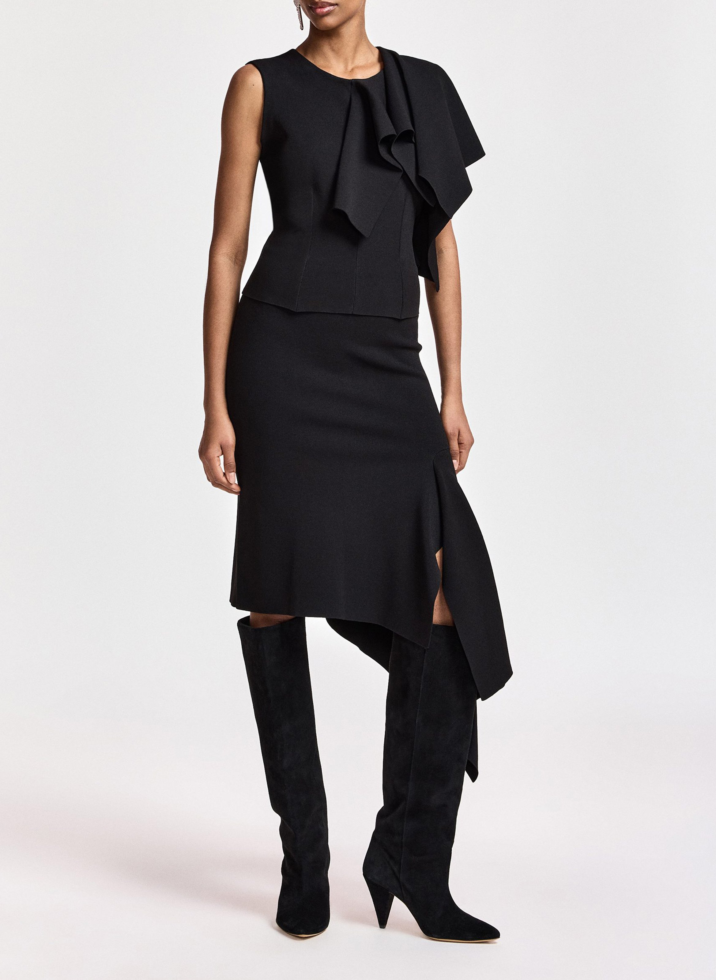 Strakke top met gedrapeerd volant ESSENTIEL ANTWERP Zwart