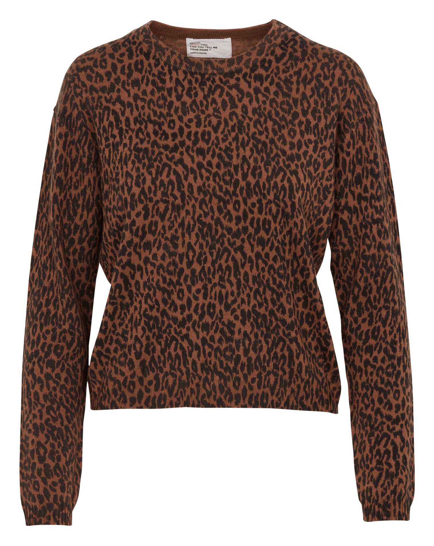 Gerader bedruckter Wollmix-Pullover LEON & HARPER Braun