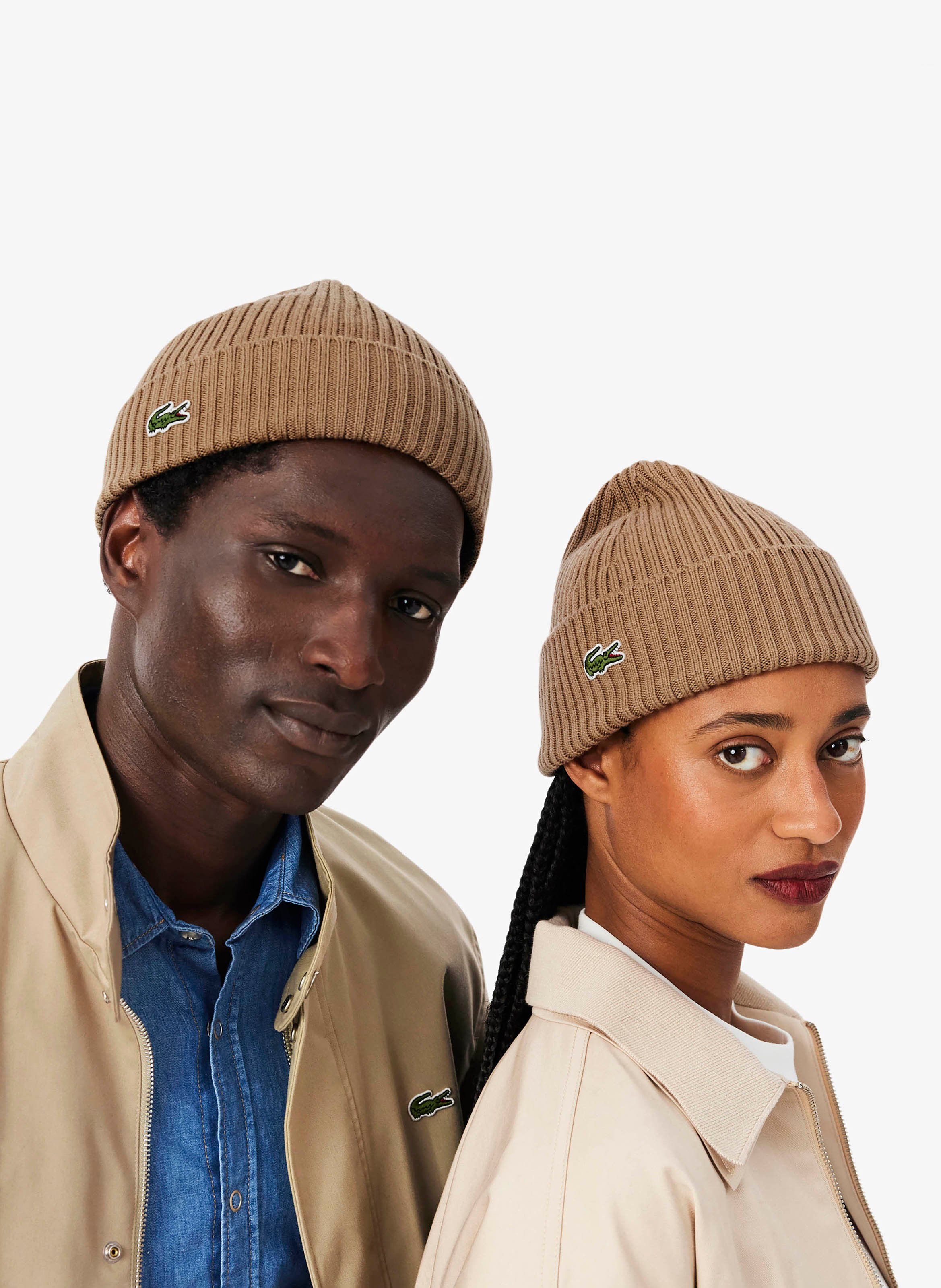 Bonnet en laine côtelée LACOSTE Marron