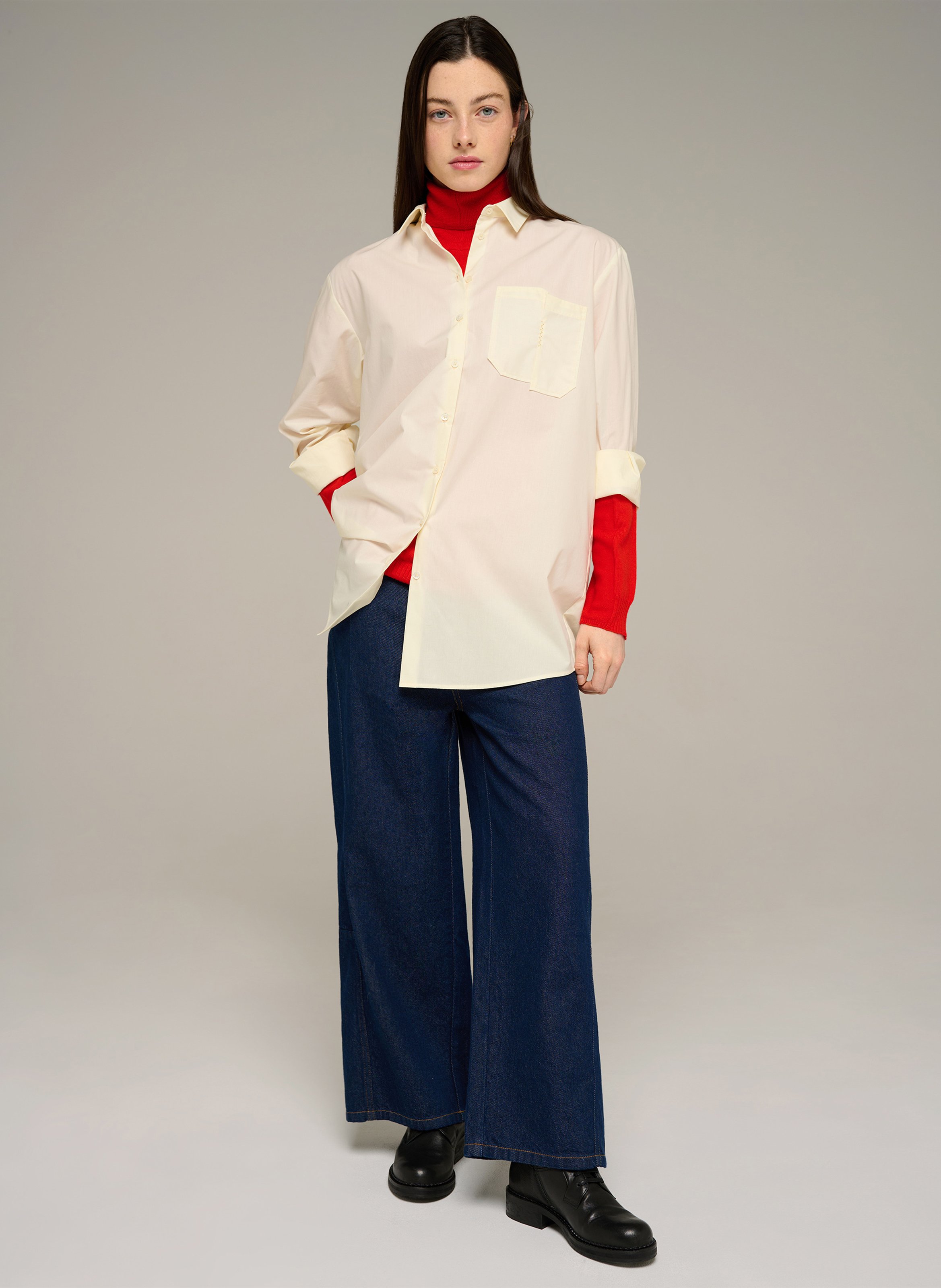 Blouse van biokatoen met klassieke kraag COTELAC ACOTE Beige