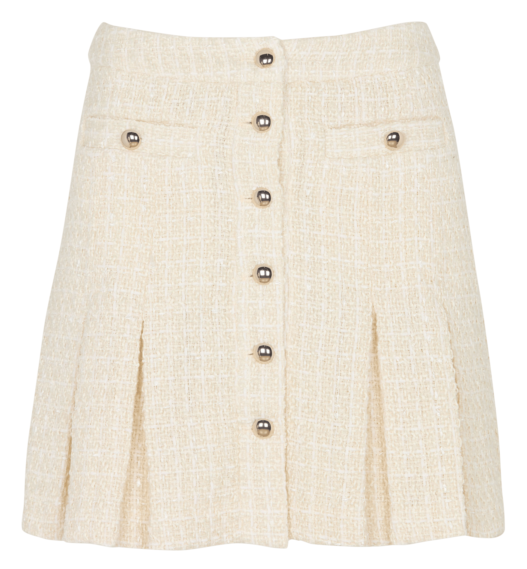 Jupe droite plissée effet tweed KOOKAI Blanc