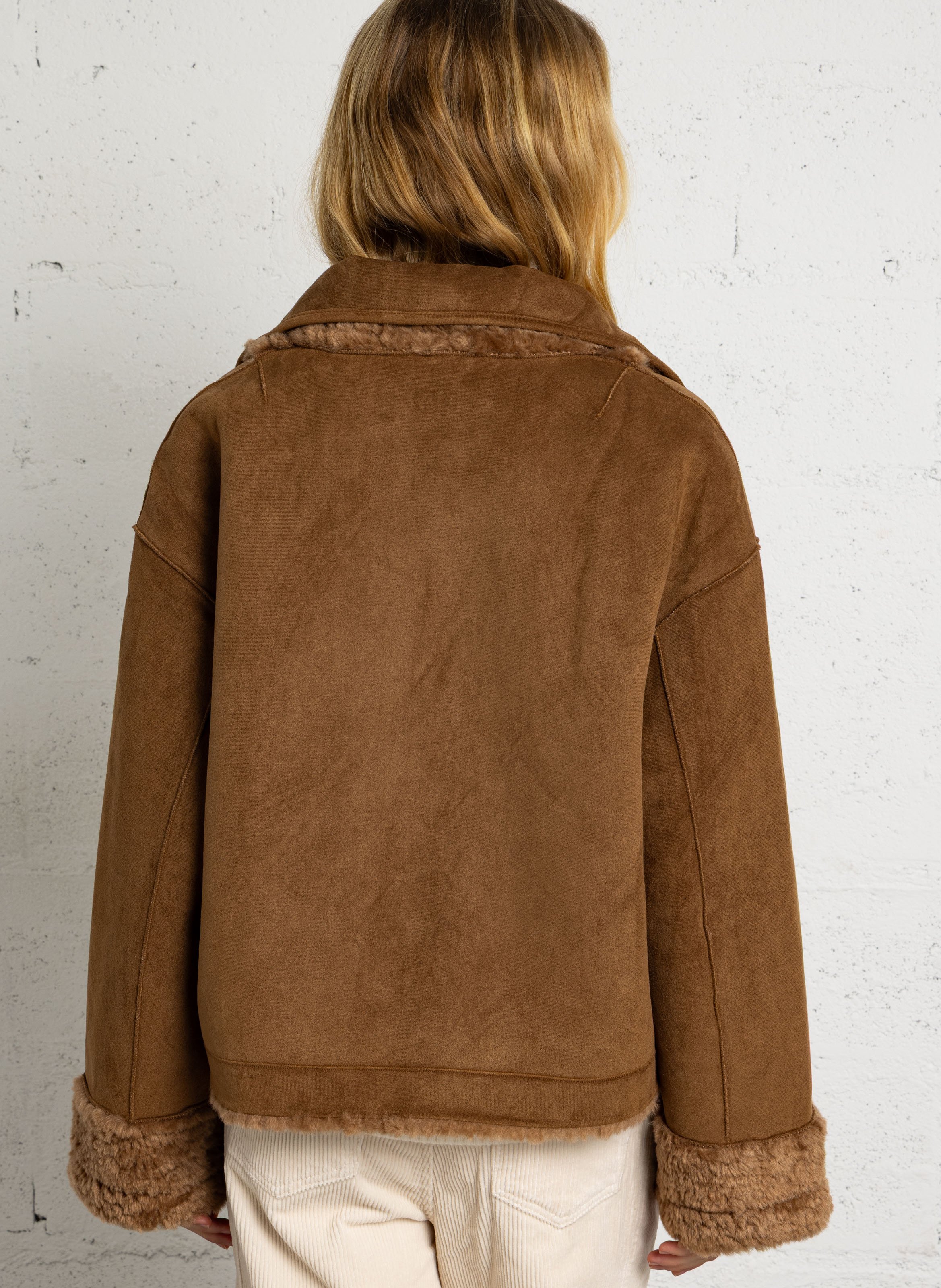 Manteau droit boutonné effet fourrure SEE U SOON Jaune