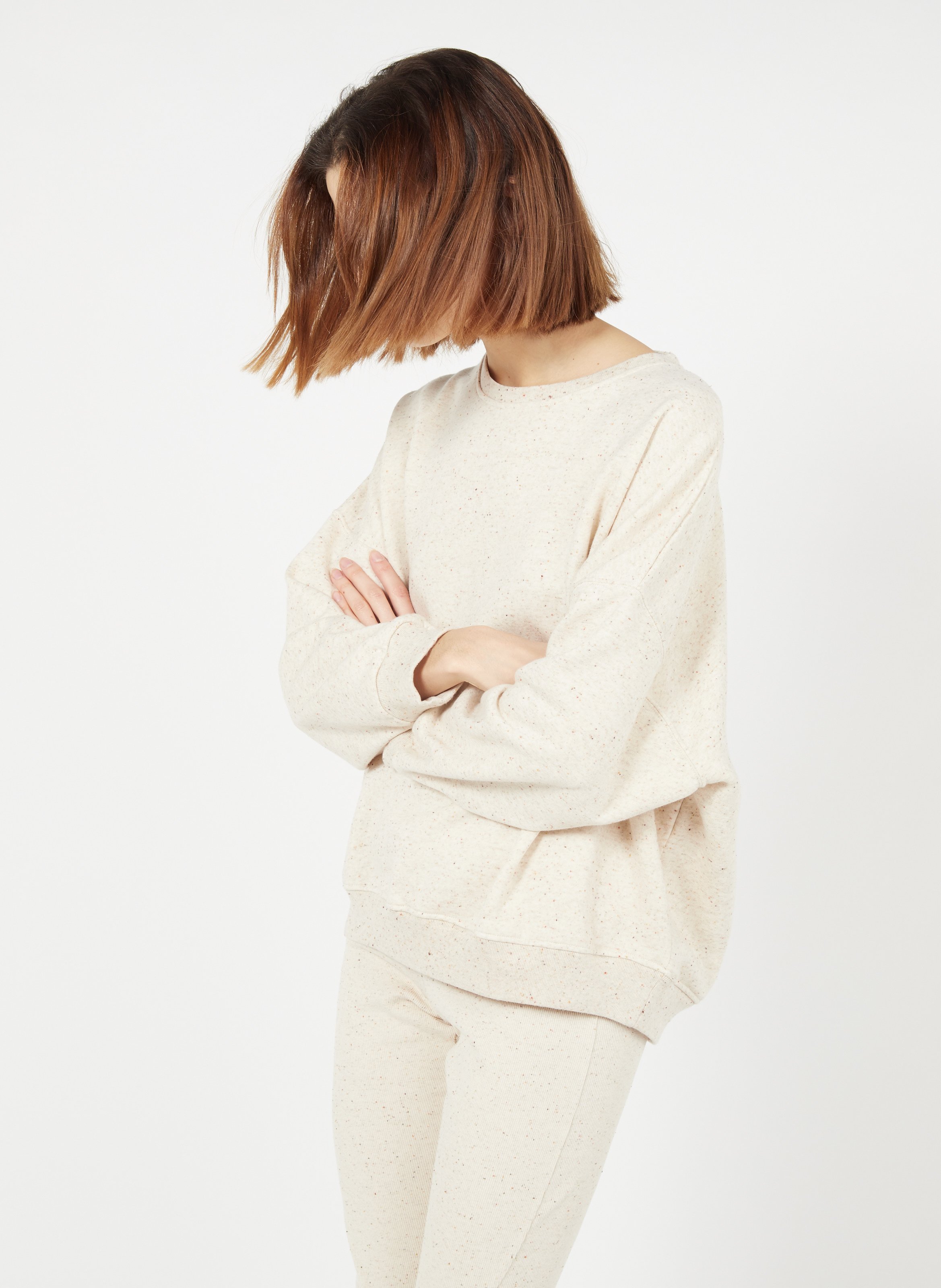 Sweat col rond oversize en coton mélangé SESSUN Beige