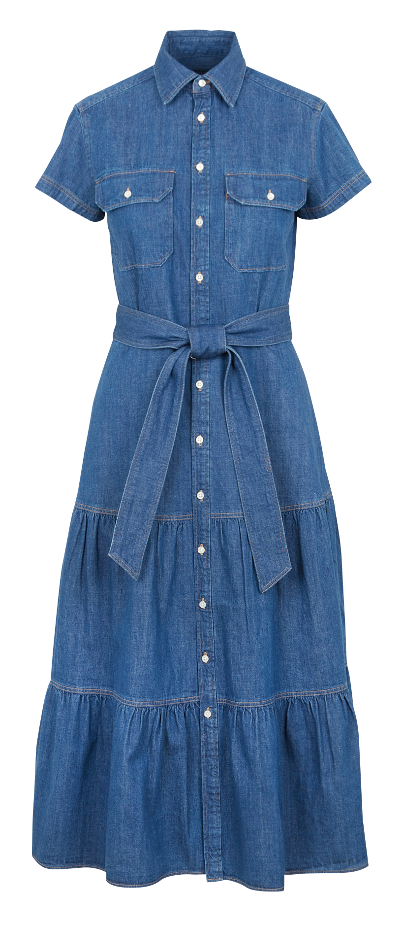 Long fitted denim dress with classic collar POLO RALPH LAUREN Raw denim