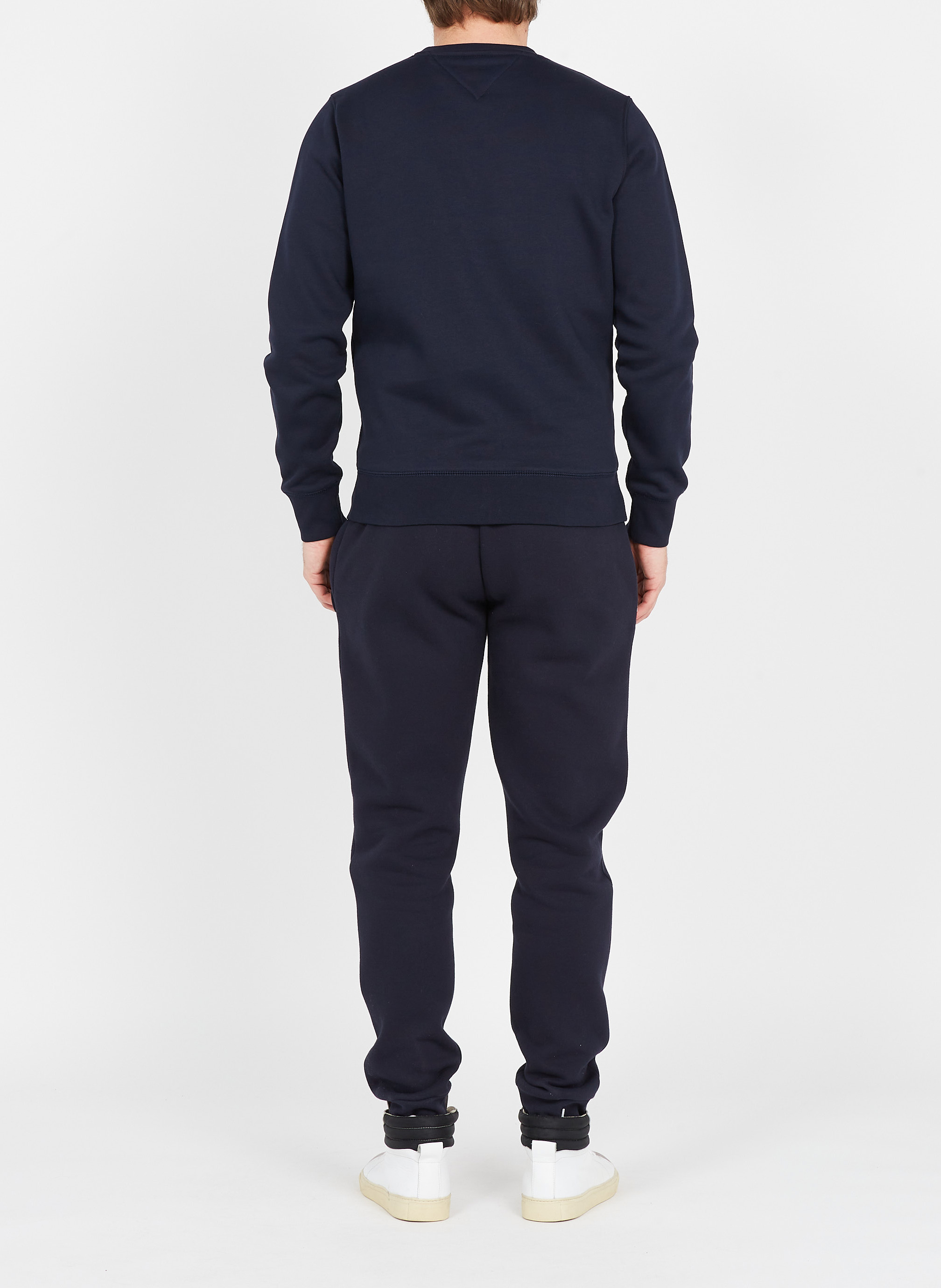 Sweat col rond regular-fit brodé en coton bio Bleu