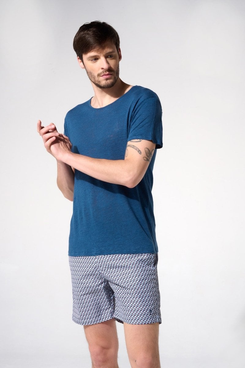 Printed swim shorts with flat belt, buttons, and zipper closure APNEE Purple