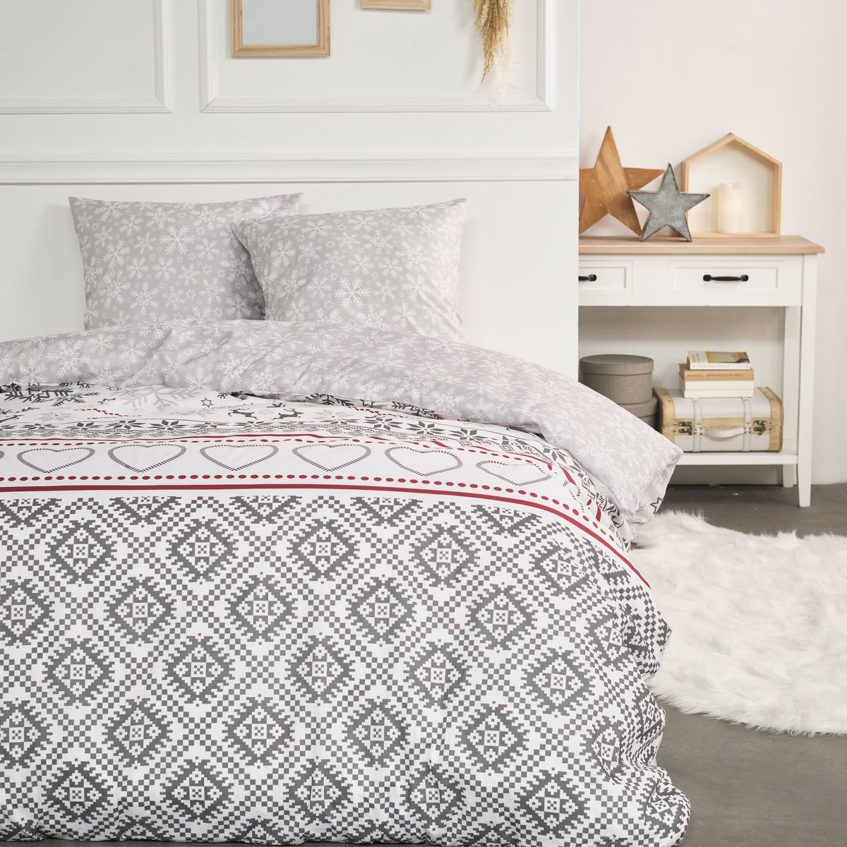 Printed cotton bed set White