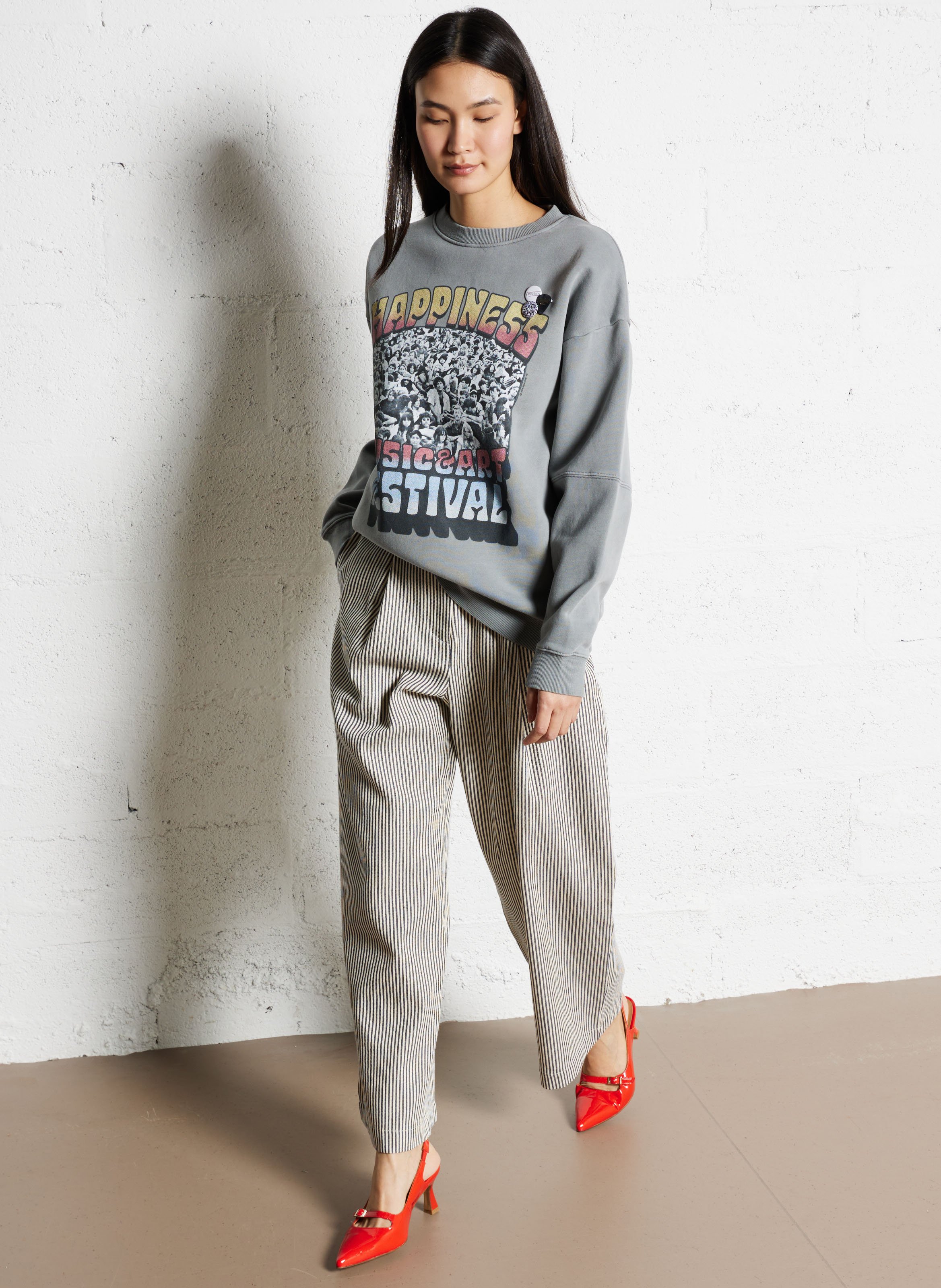 Gestreepte broek met hoge taille THE NEW SOCIETY Blauw