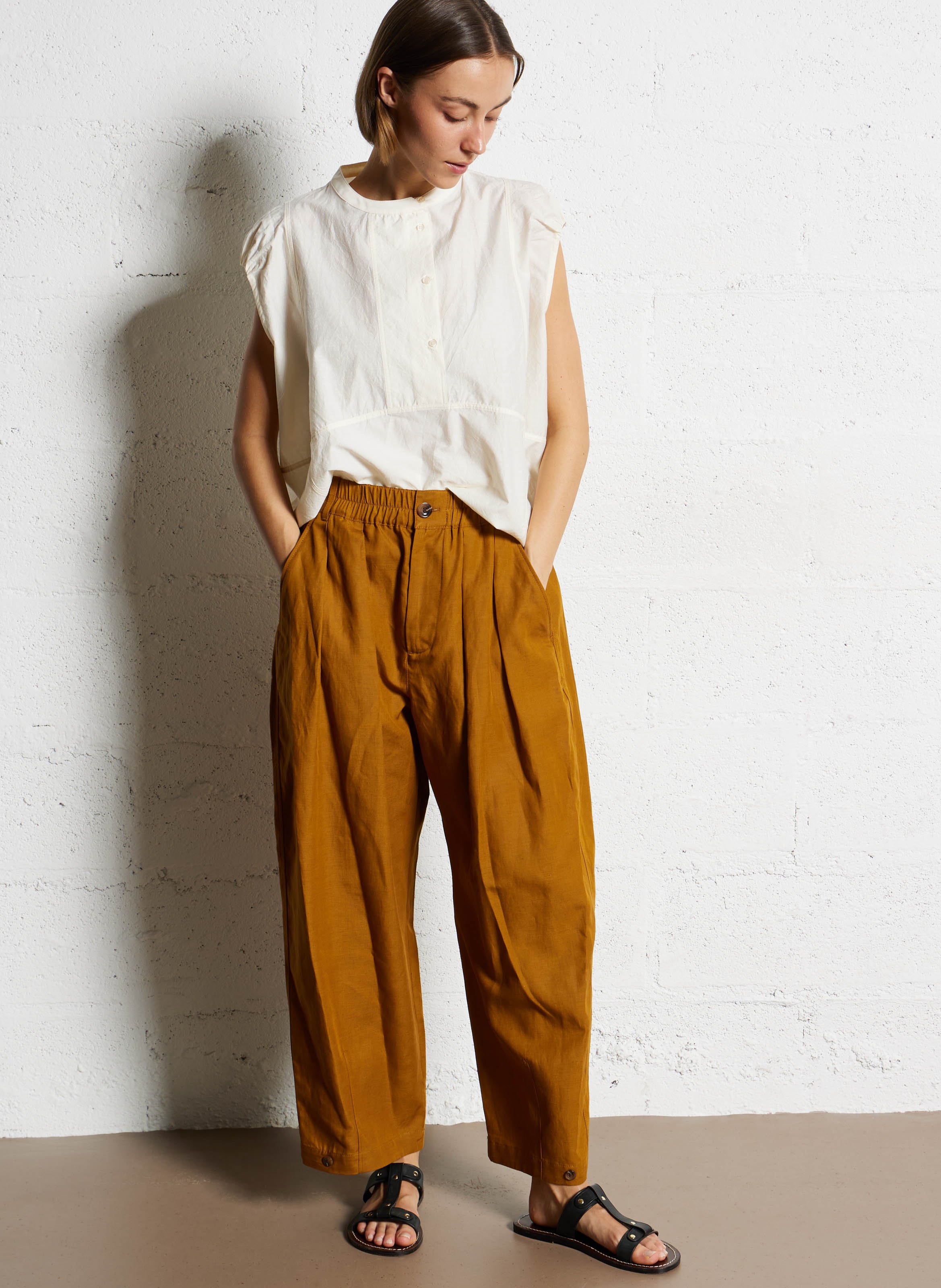 Blouse oversize en coton mélangé SOEUR Beige