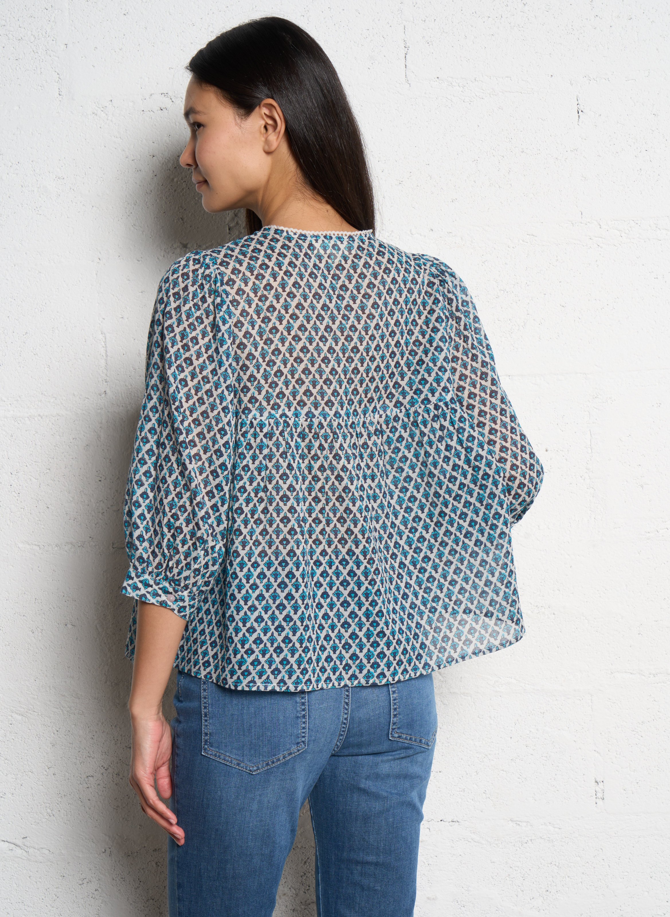 Weite Baumwollbluse M.A.B.E Blau