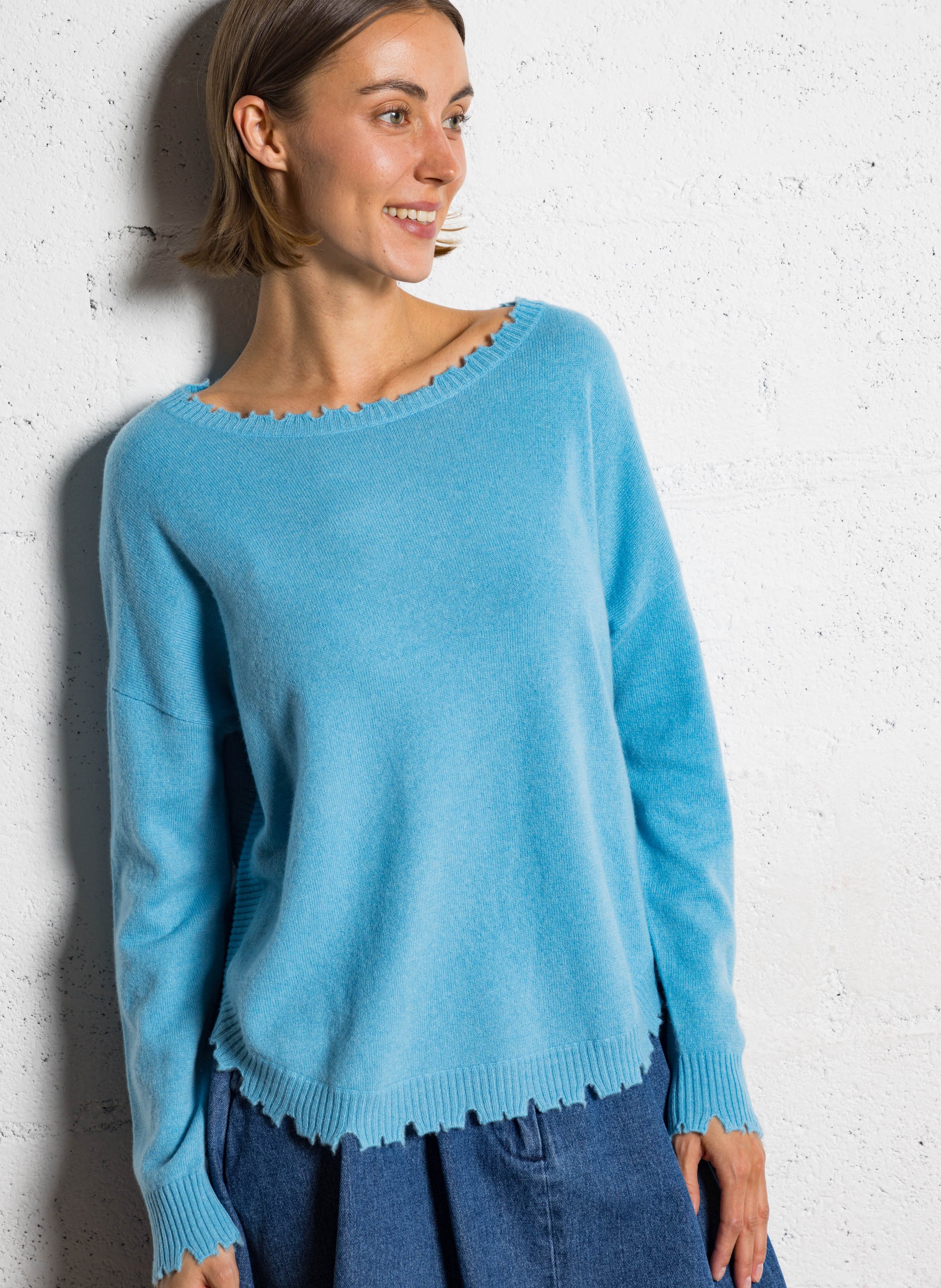 Pull oversize en cachemire maillé KUJTEN Bleu