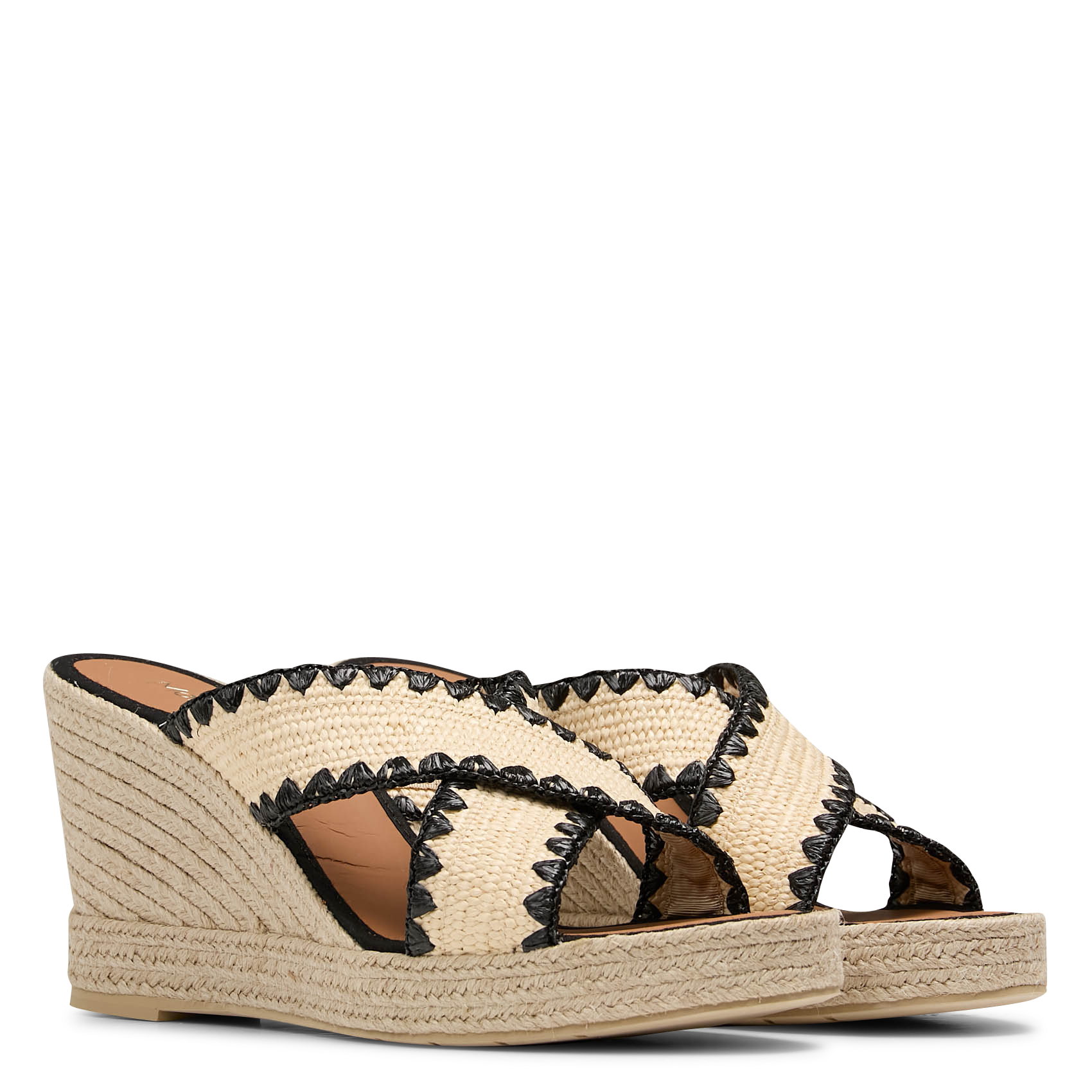 Mules compensées à larges brides raphia MON SOULIER Beige