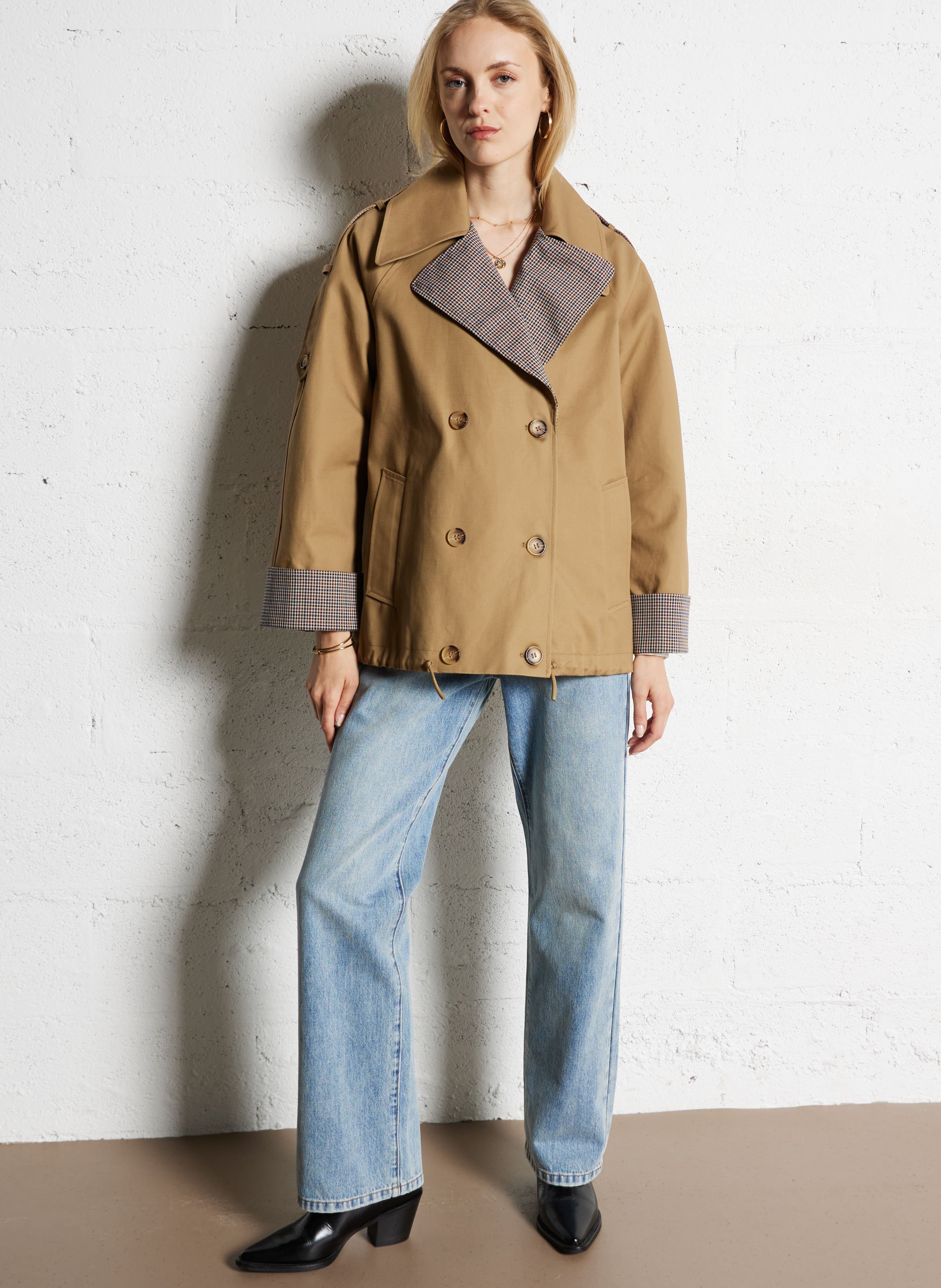 Trench col tailleur en coton SUNCOO Beige