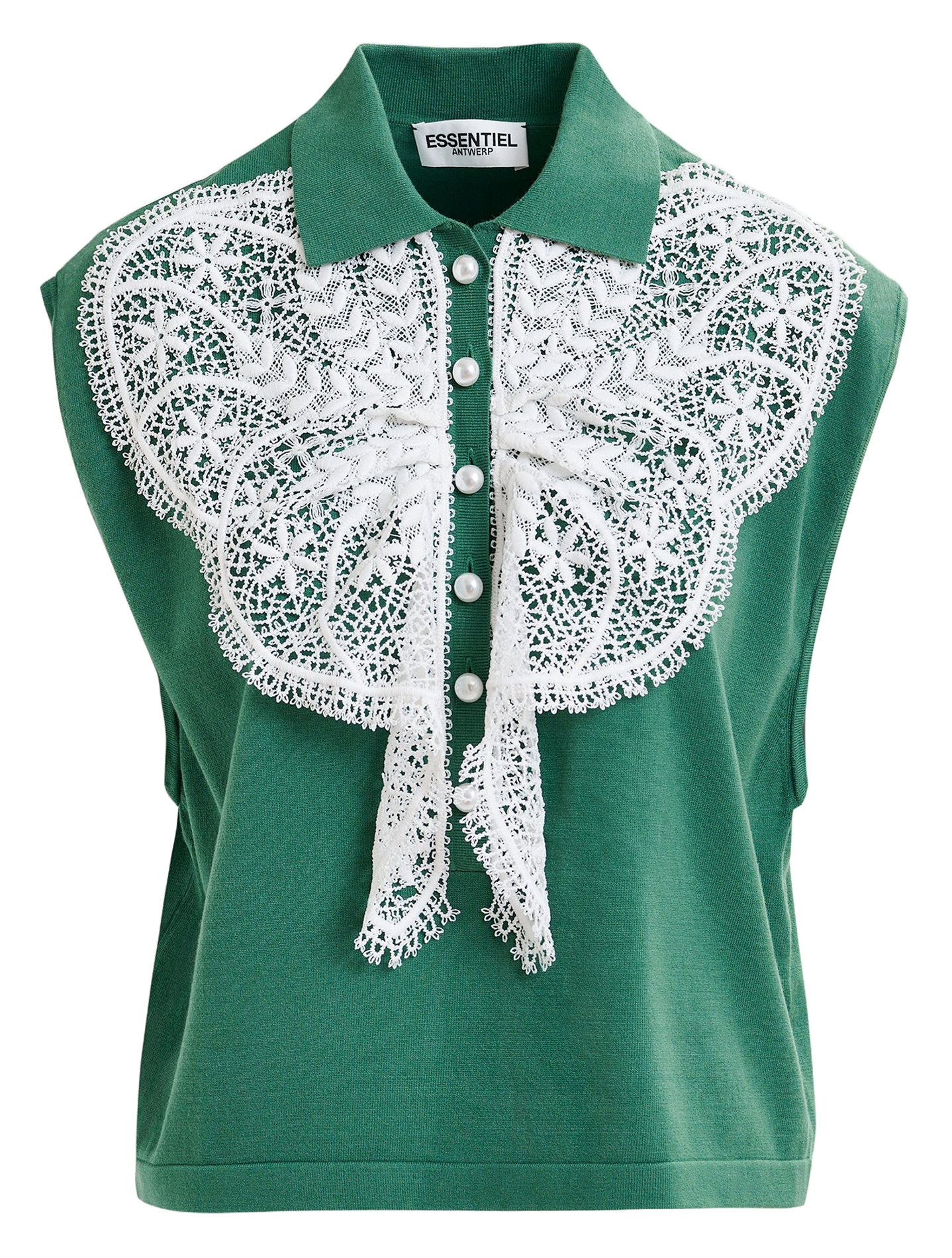 Sleeveless polo with fancy embroideries Green