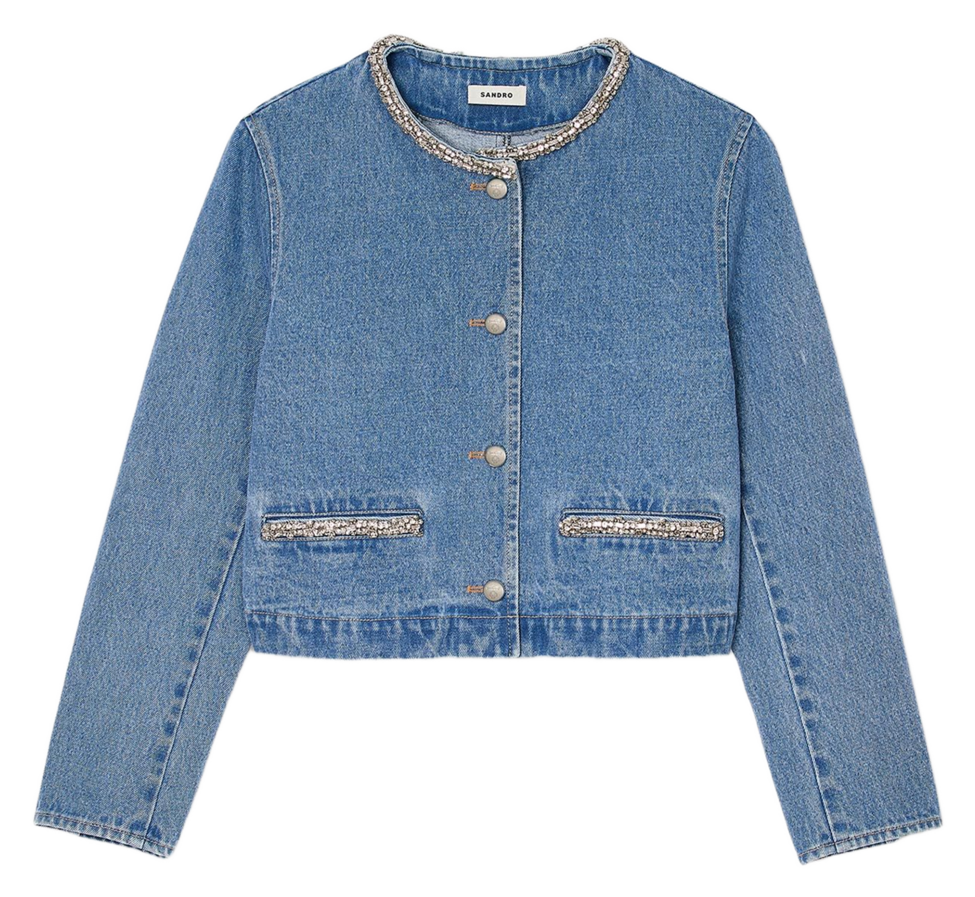 Ronde hals denim katoenen jack SANDRO Blauw