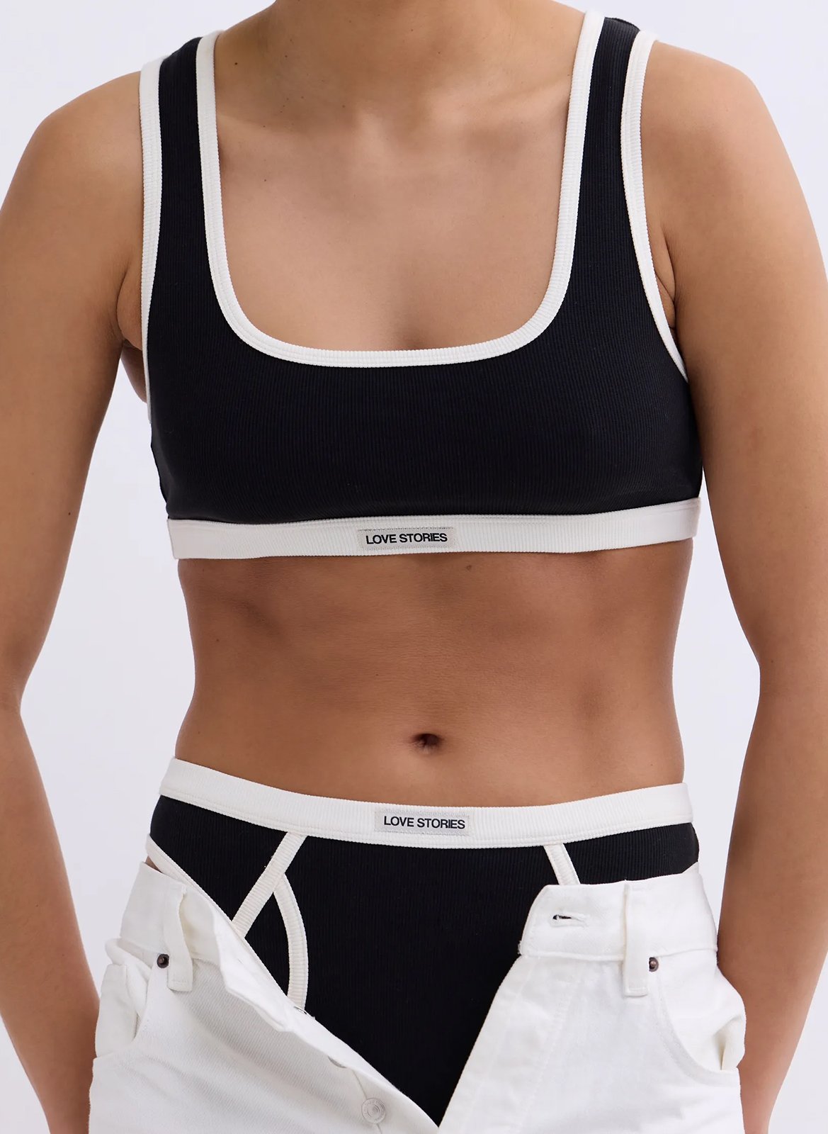 Brassière côtelée à bords contrastés LOVE STORIES Noir