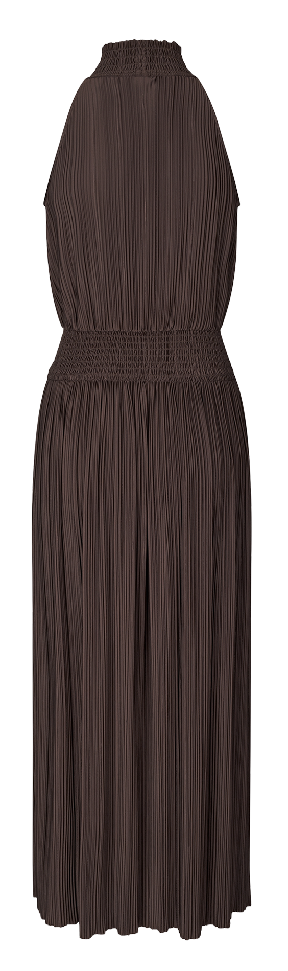 Robe longue droite plissée à encolure montante SAMSOE SAMSOE Marron