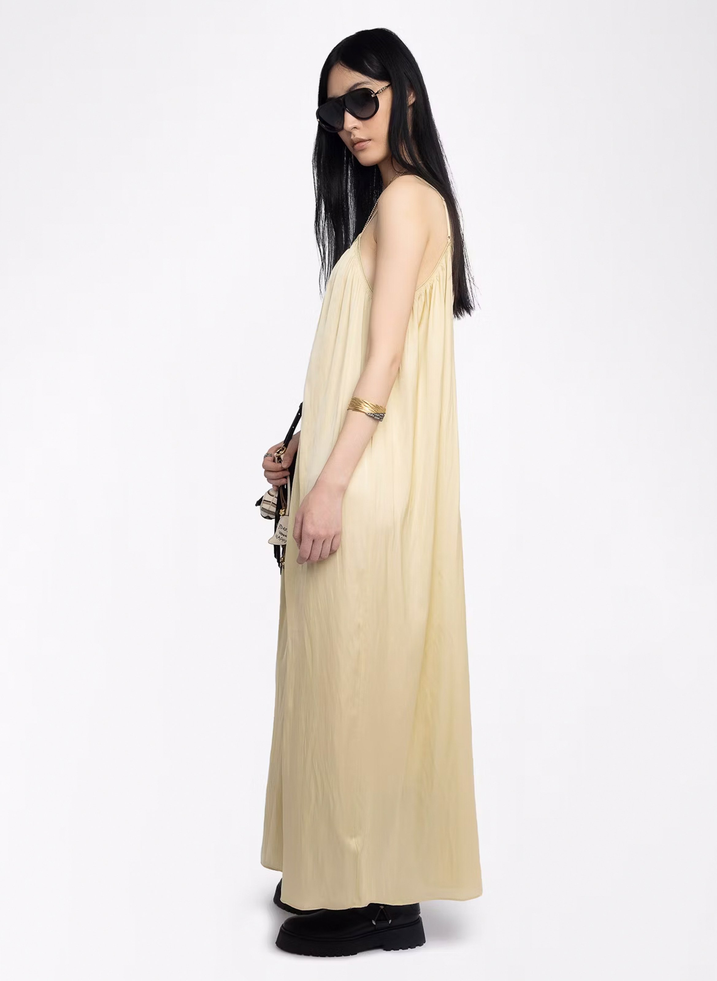 Robe longue col v satinée ZADIG&VOLTAIRE Jaune