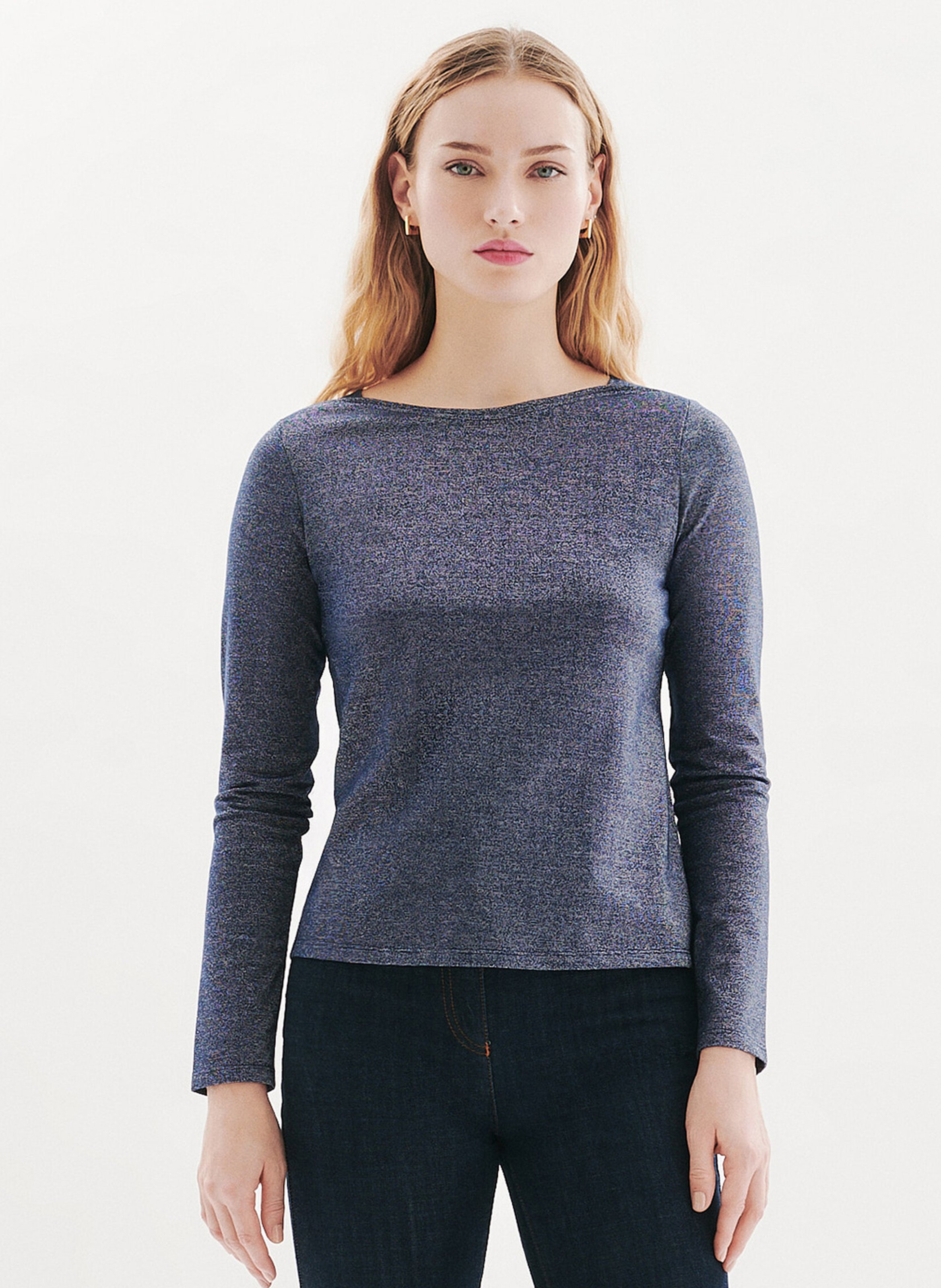 Boat-neck cotton-blend T-shirt CAROLL Blue