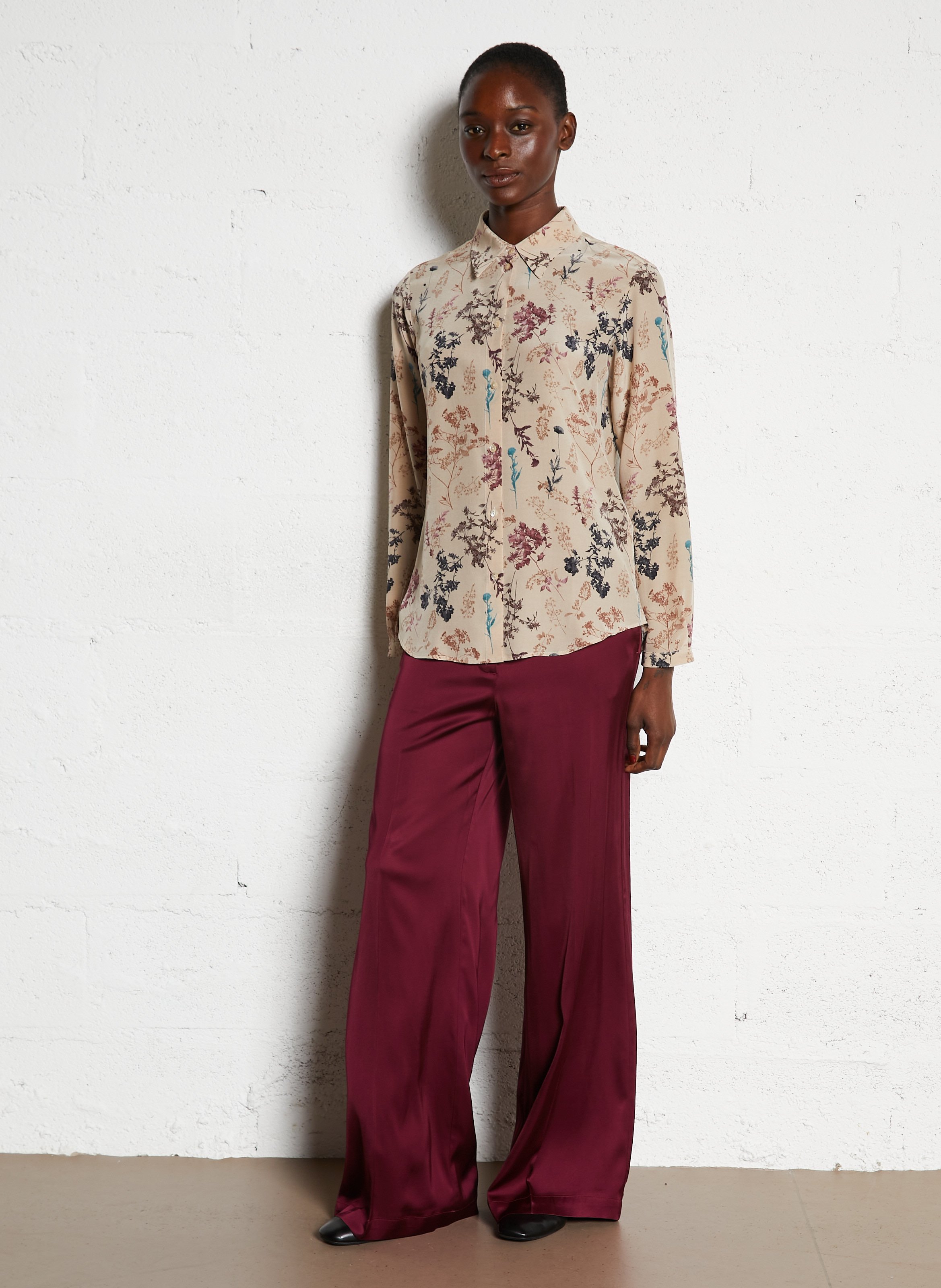 Chemise droite en soie MOMONI Beige