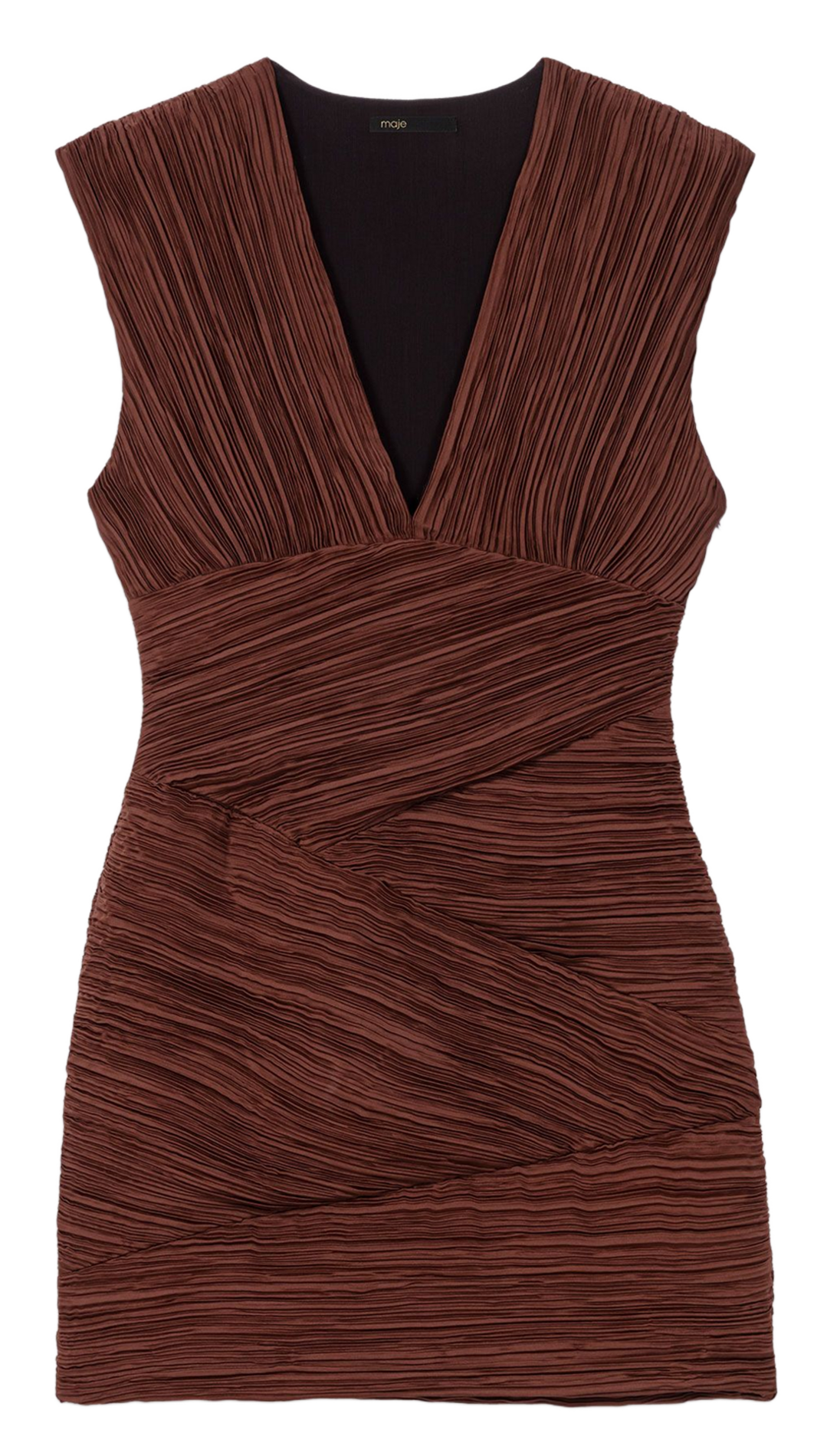 Short bodycon V-neck dress MAJE Brown