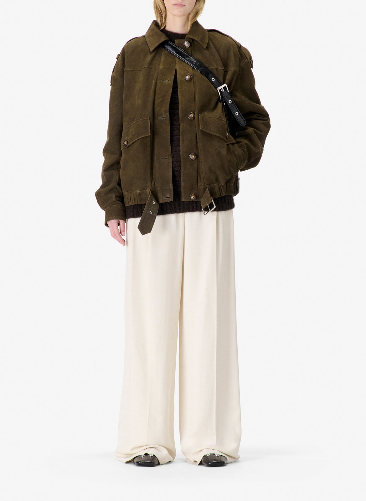 Blouson oversize col classique en cuir IRO Gris