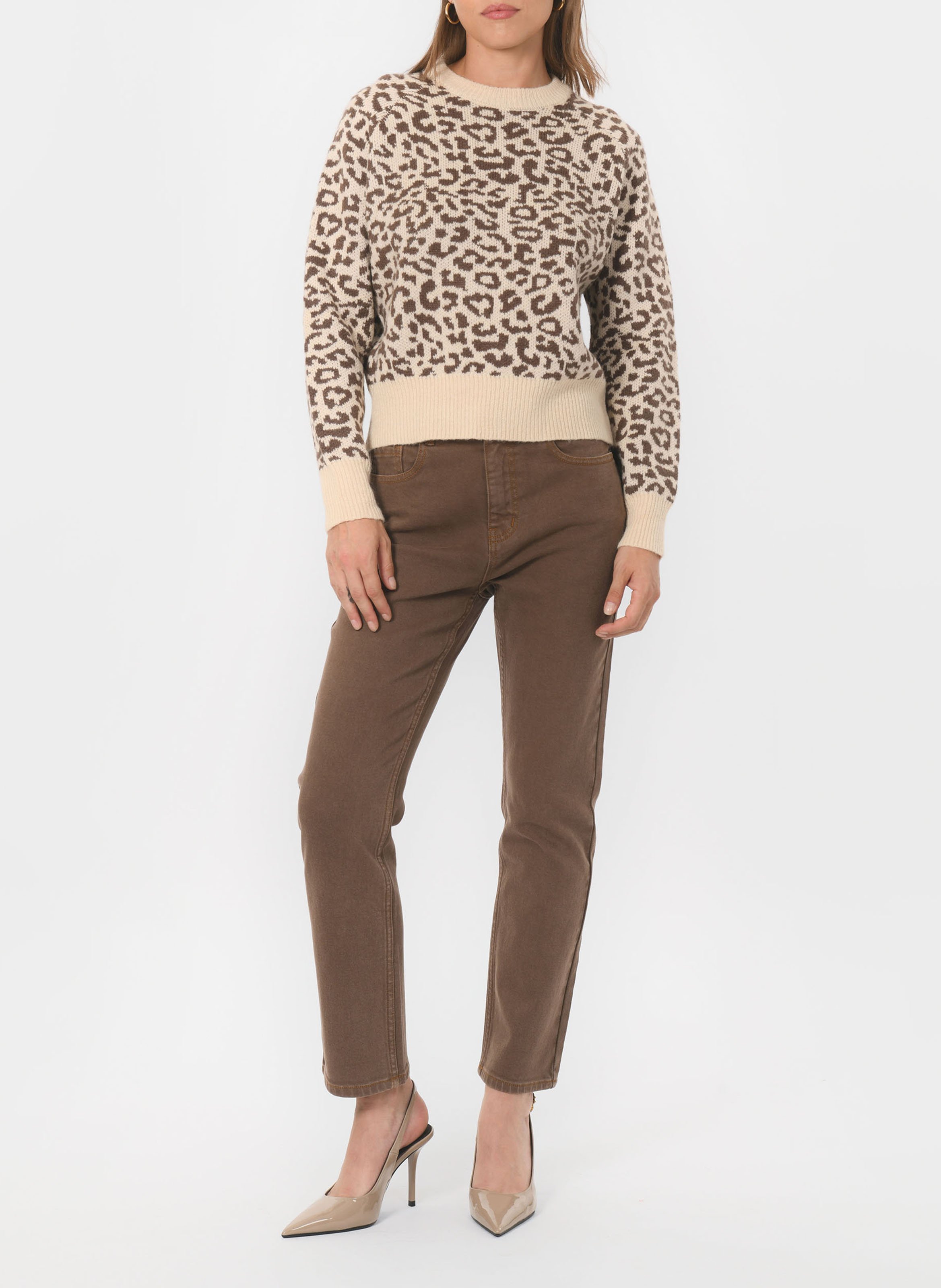 Pull oversize col rond imprimé KOOKAI Beige